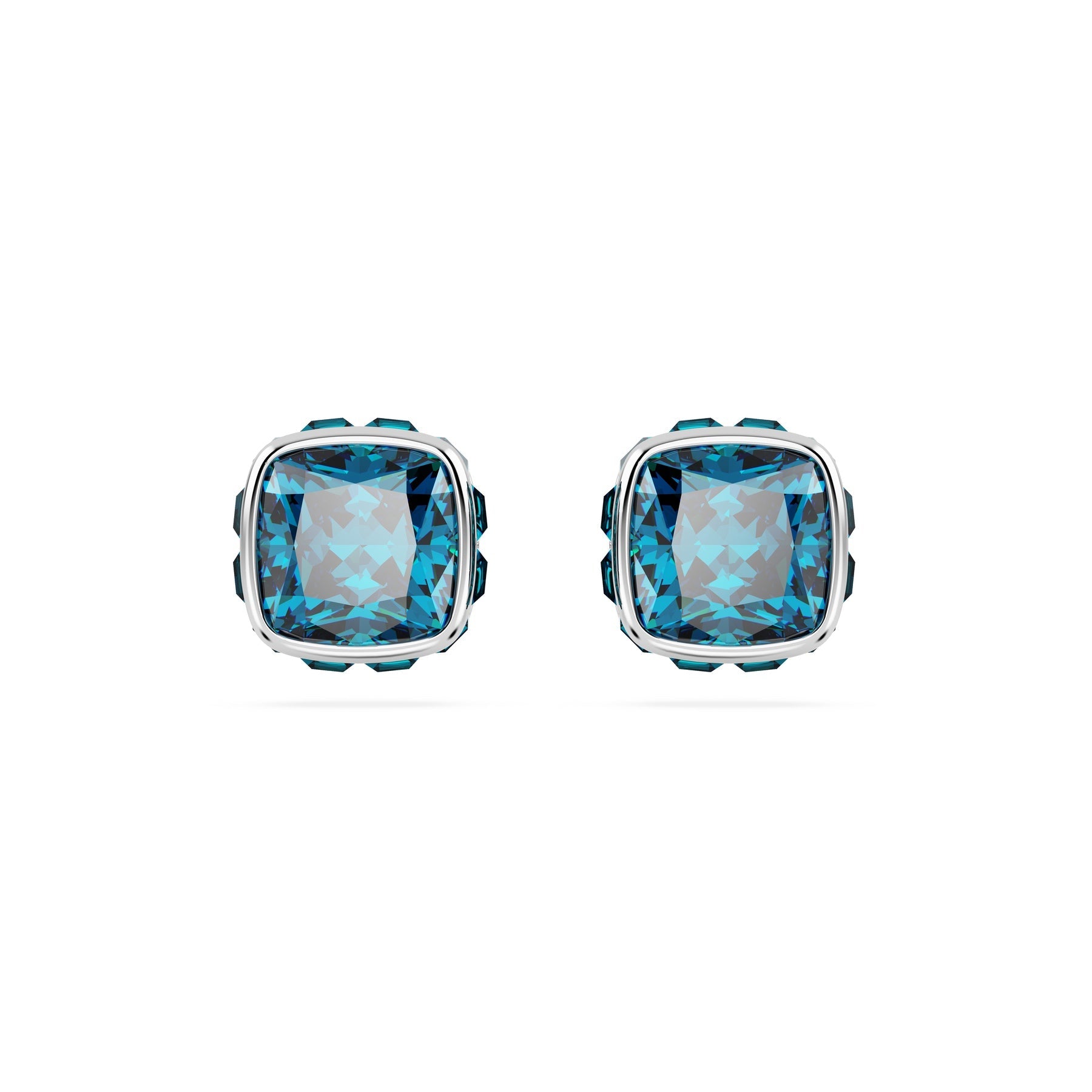 Swarovski Birthstone Stud Earrings, Square Cut, December, Blue , Rhodium Plated -Swarovski