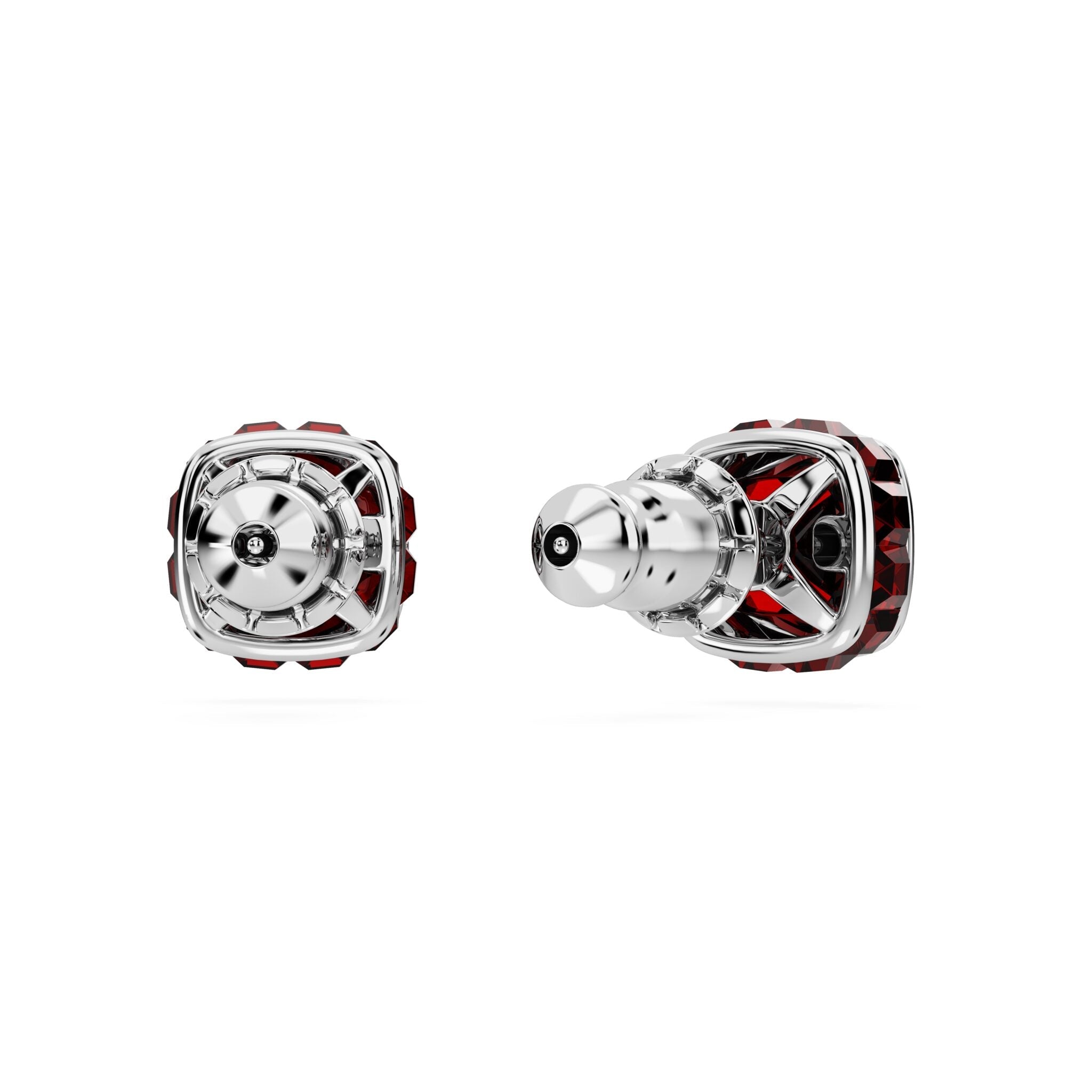 Swarovski Birthstone Stud Earrings, Square Cut, January, Red ,Rhodium Plated -Swarovski
