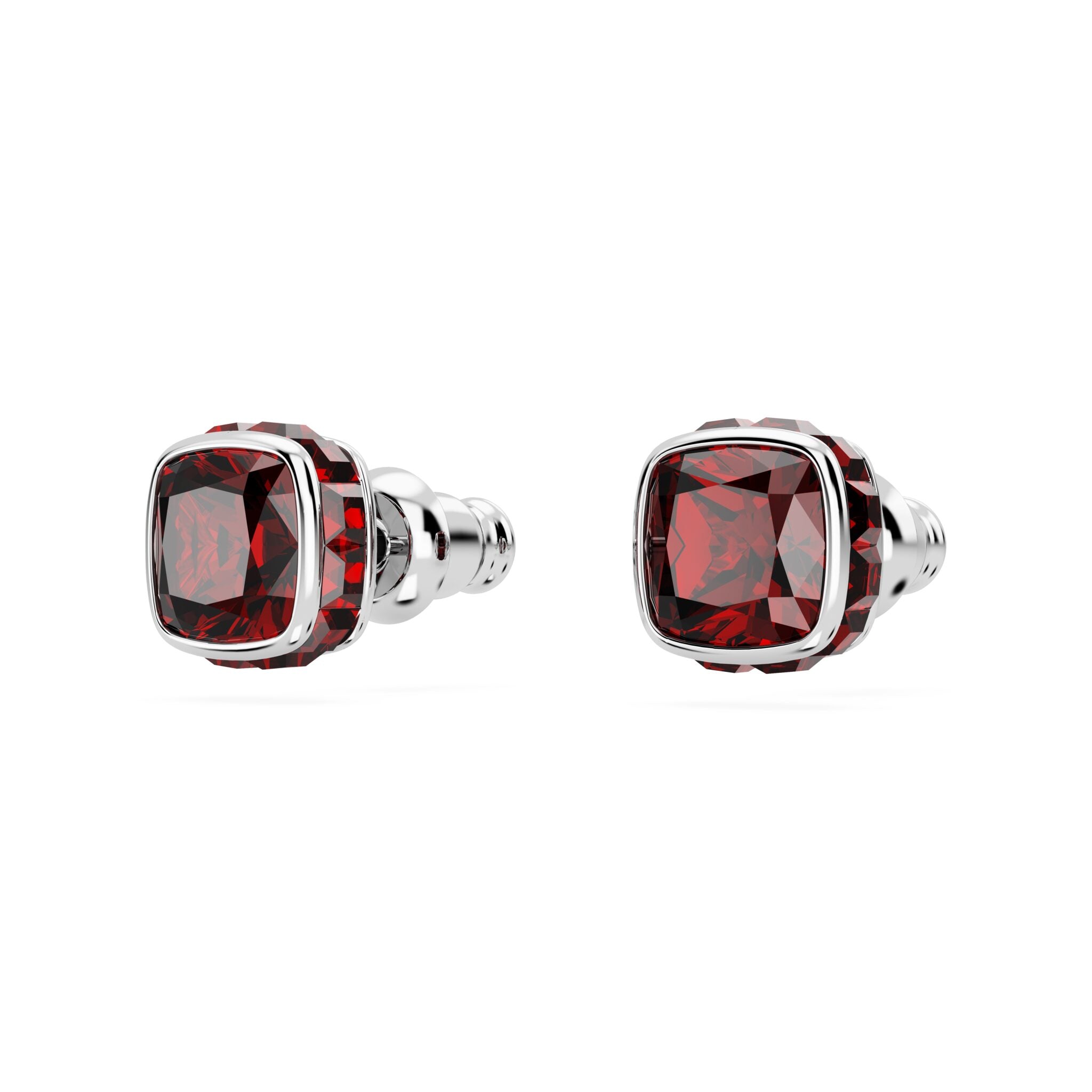 Swarovski Birthstone Stud Earrings, Square Cut, January, Red ,Rhodium Plated -Swarovski