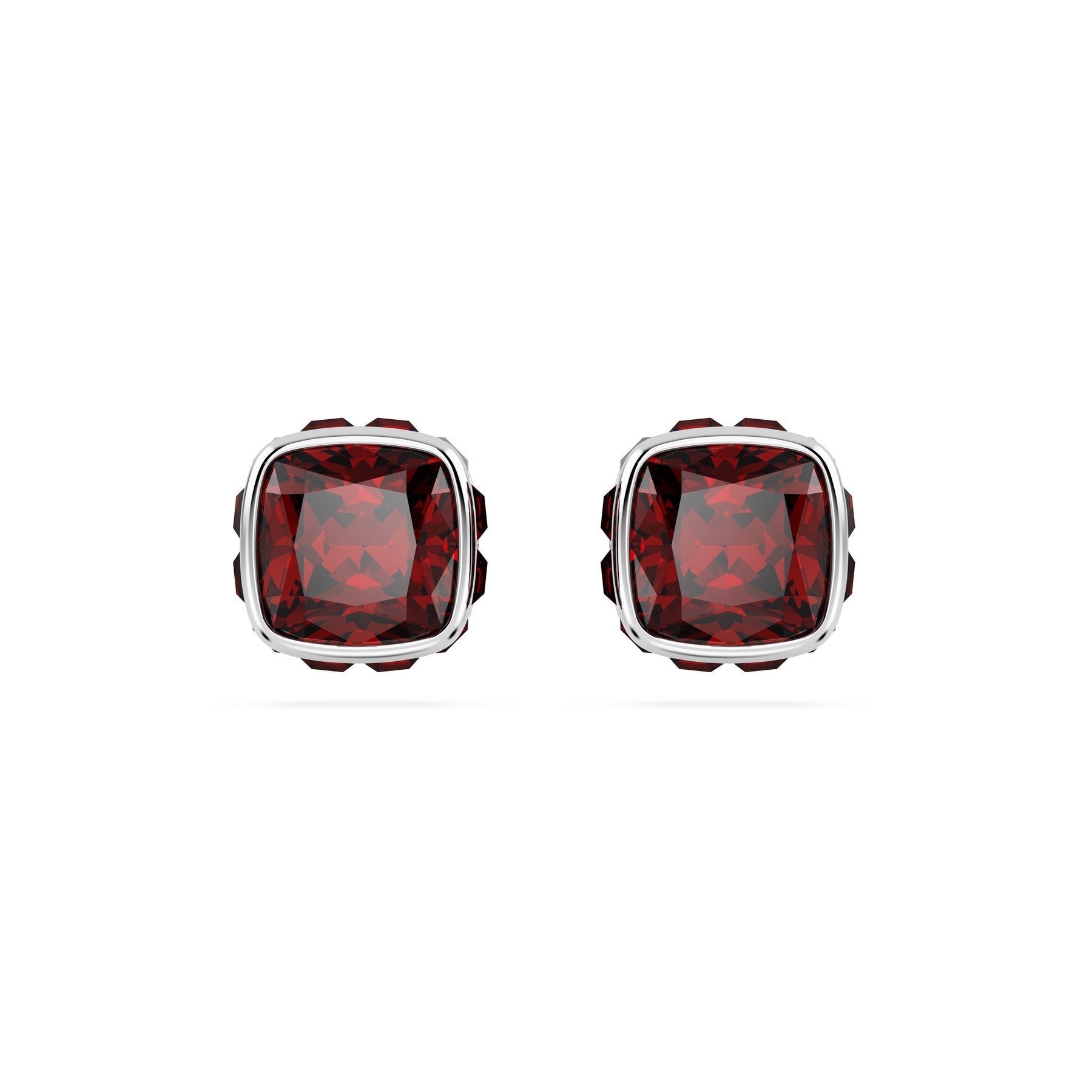 Swarovski Birthstone Stud Earrings, Square Cut, January, Red ,Rhodium Plated -Swarovski