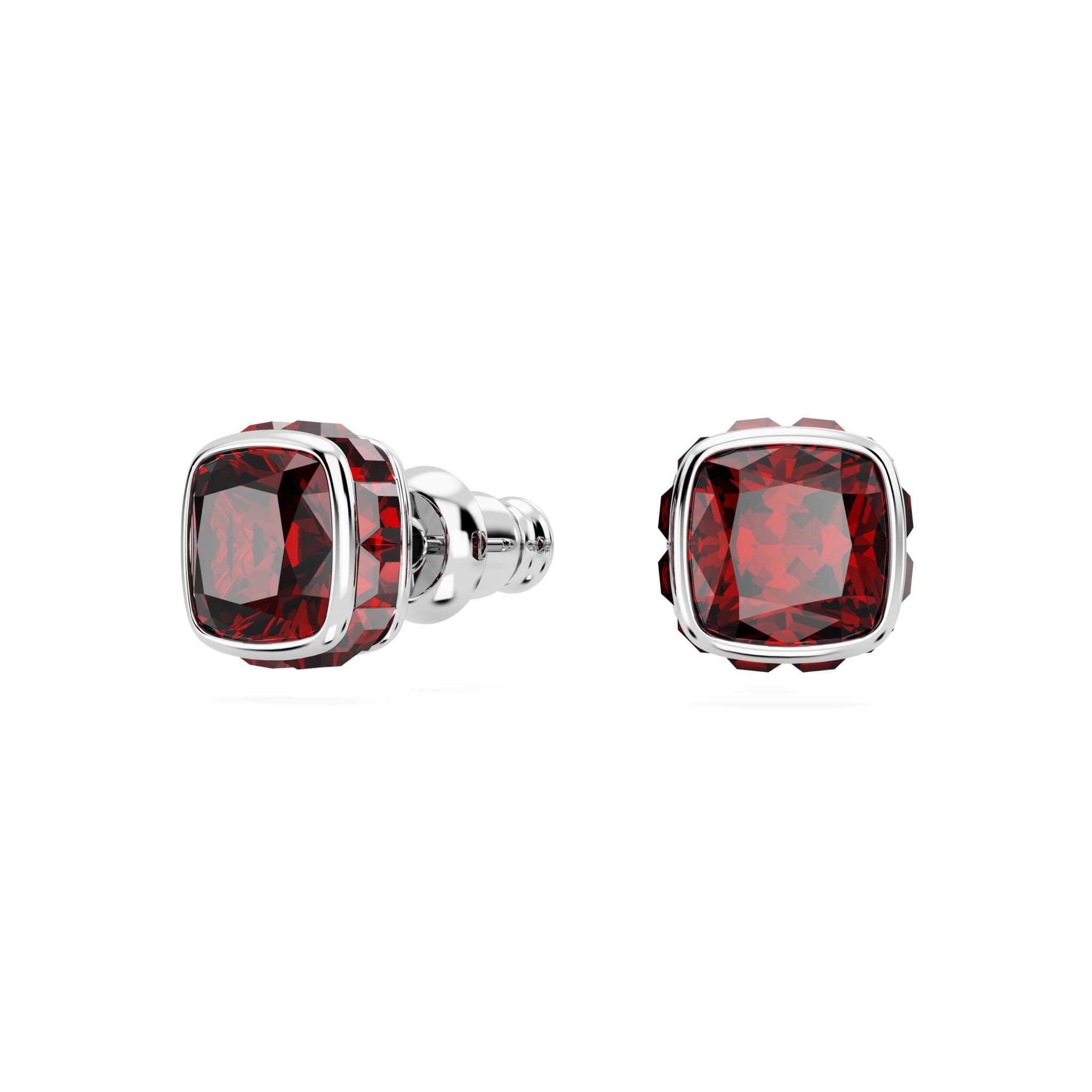 Swarovski Birthstone Stud Earrings, Square Cut, January, Red ,Rhodium Plated -Swarovski