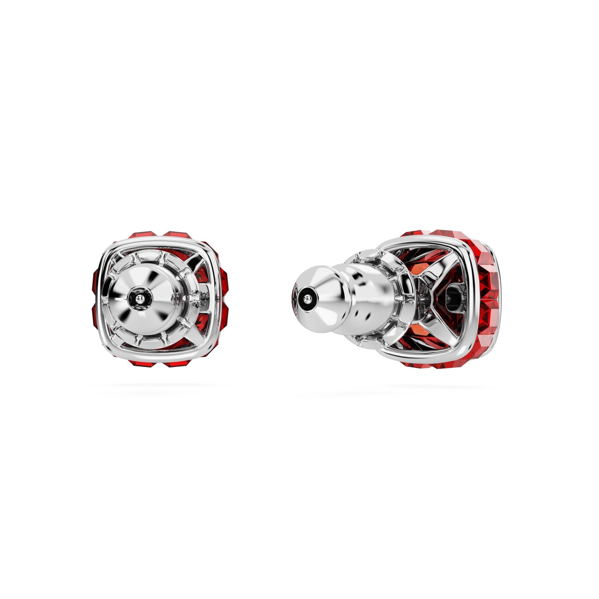 Swarovski Birthstone Stud Earrings, Square Cut, July, Red, Rhodium Plated -Swarovski