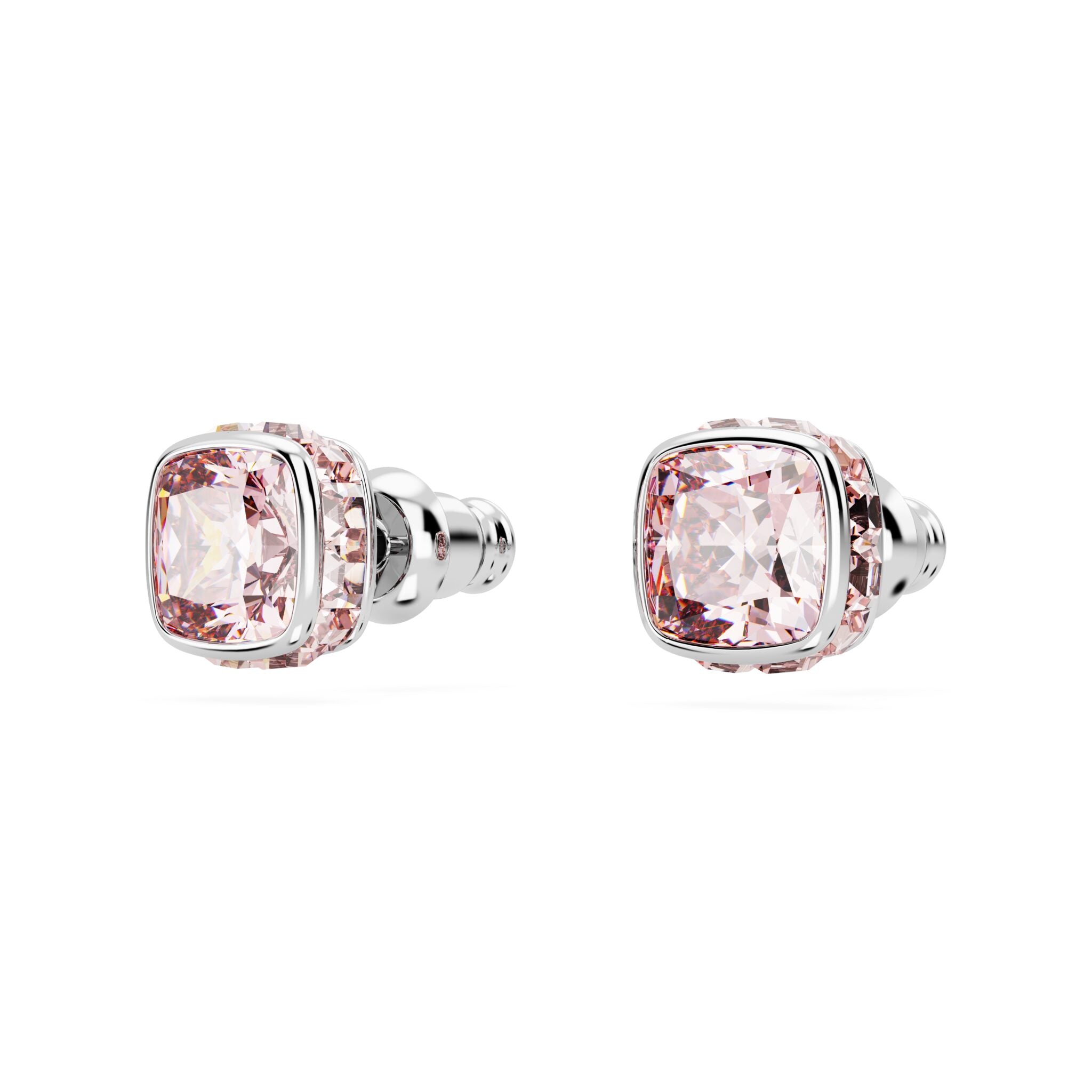 Swarovski Birthstone Stud Earrings, Square Cut, June, Pink ,Rhodium Plated -Swarovski