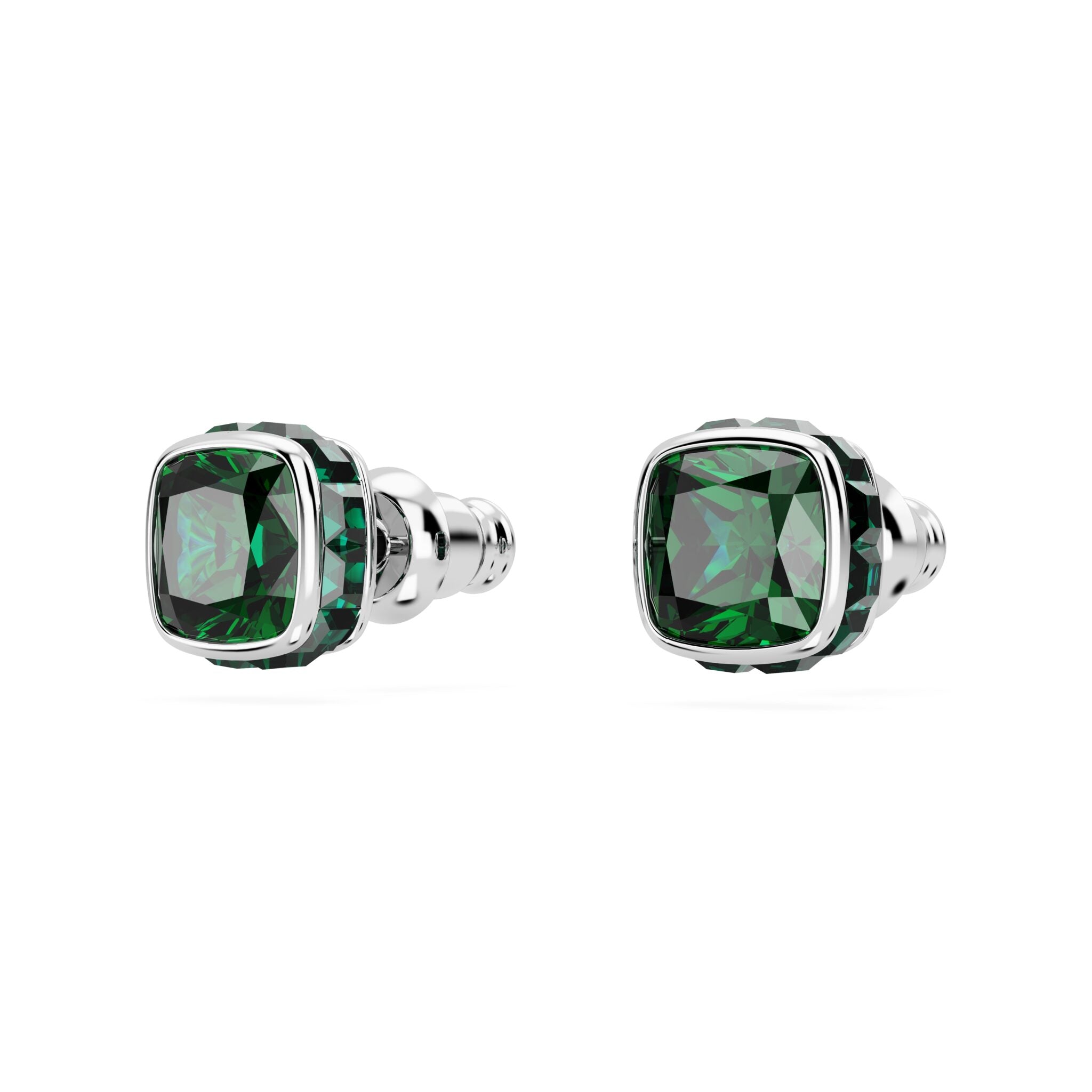 Swarovski Birthstone Stud Earrings, Square Cut ,May, Green, Rhodium Plated -Swarovski