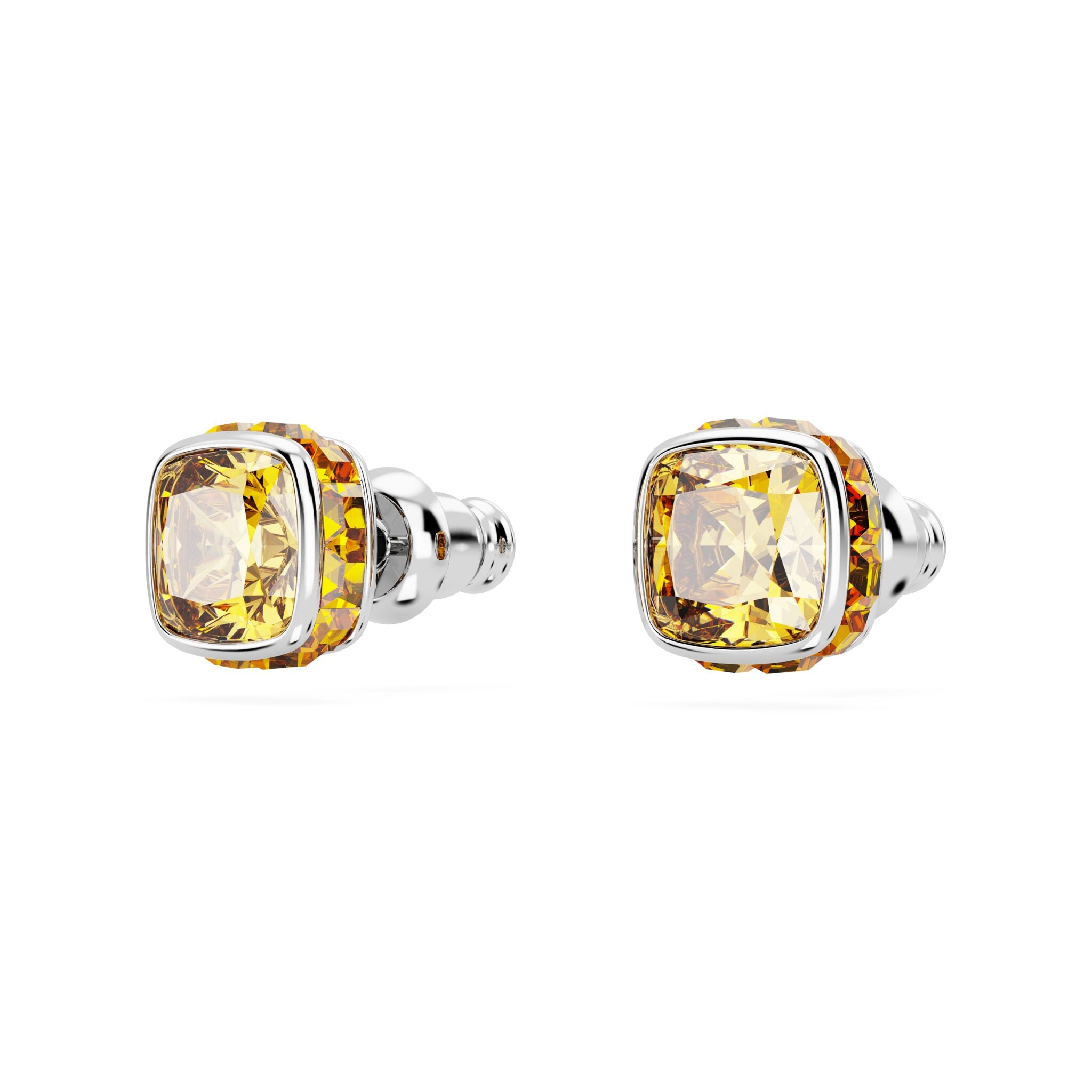 Swarovski Birthstone Stud Earrings, Square Cut, November ,Yellow ,Rhodium Plated -Swarovski