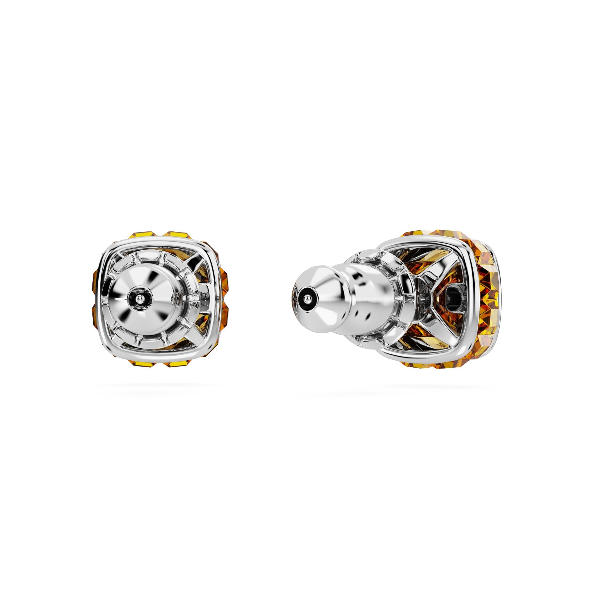 Swarovski Birthstone Stud Earrings, Square Cut, November ,Yellow ,Rhodium Plated -Swarovski