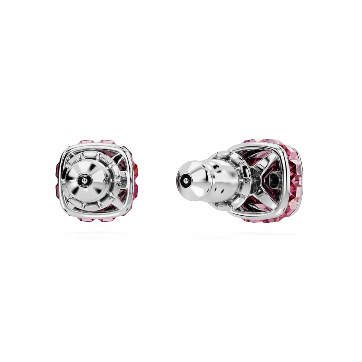 Swarovski Birthstone Stud Earrings, Square Cut, October, Pink, Rhodium Plated -Swarovski