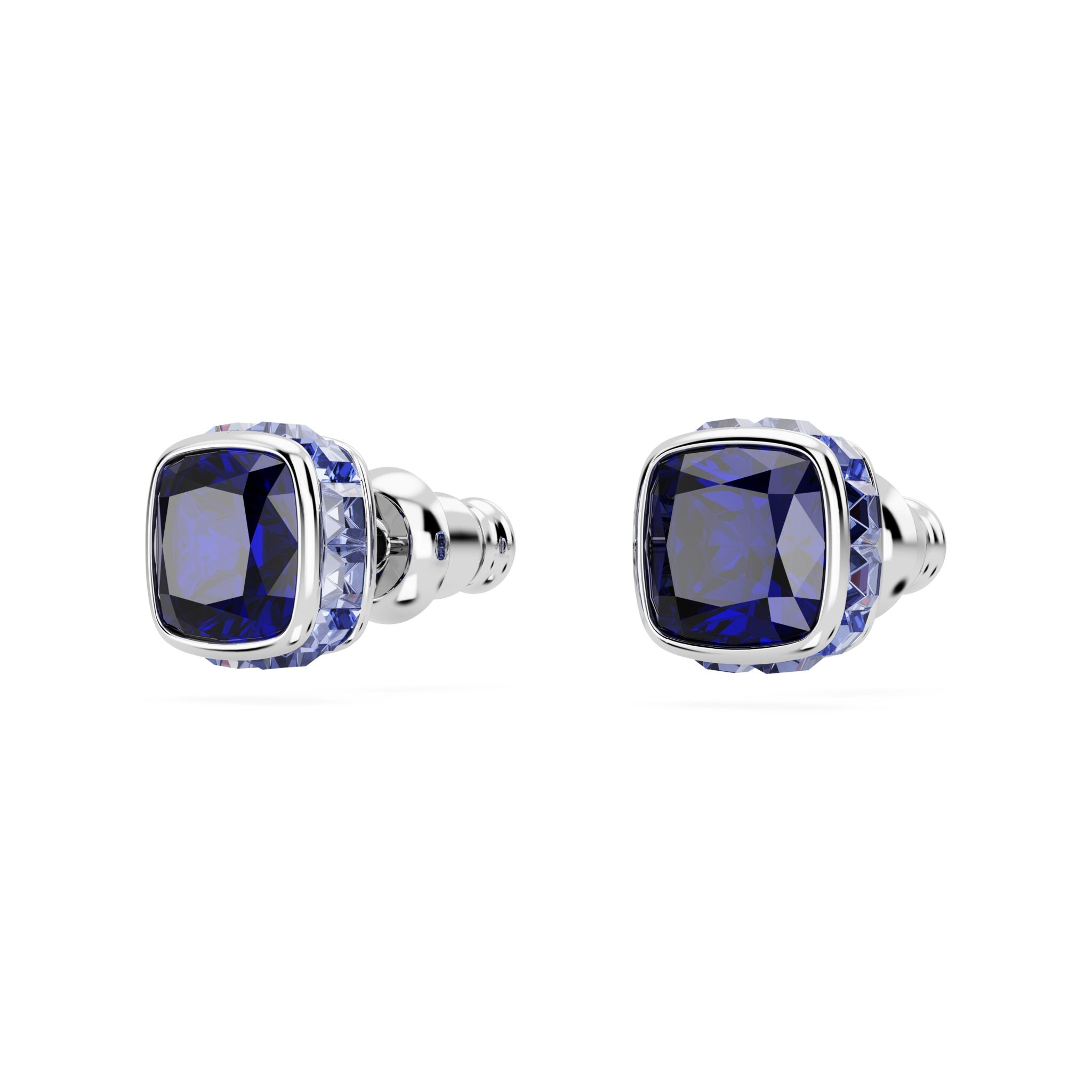 Swarovski Birthstone Stud Earrings, Square Cut, September, Blue, Rhodium Plated -Swarovski