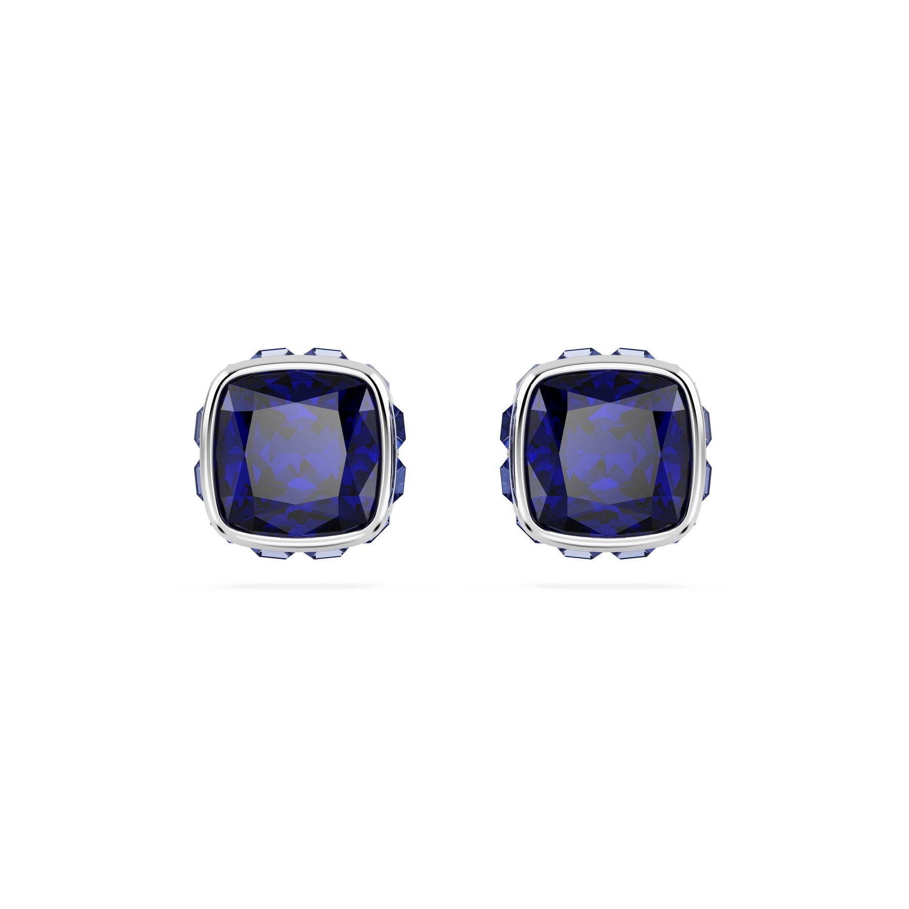 Swarovski Birthstone Stud Earrings, Square Cut, September, Blue, Rhodium Plated -Swarovski