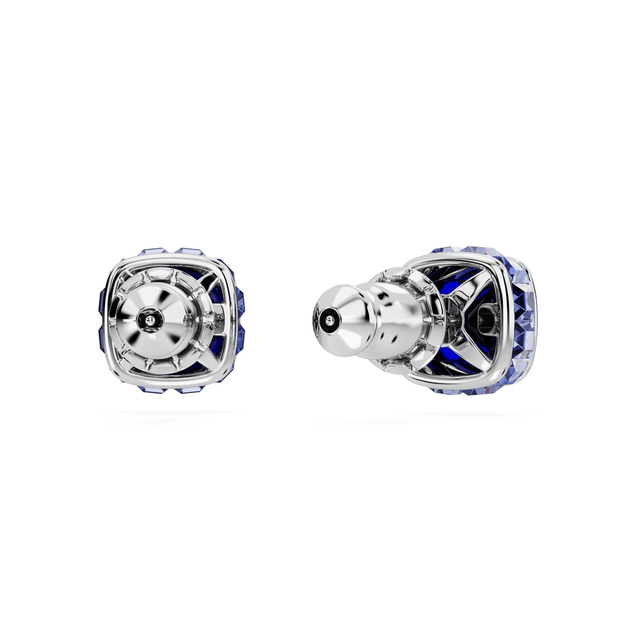 Swarovski Birthstone Stud Earrings, Square Cut, September, Blue, Rhodium Plated -Swarovski