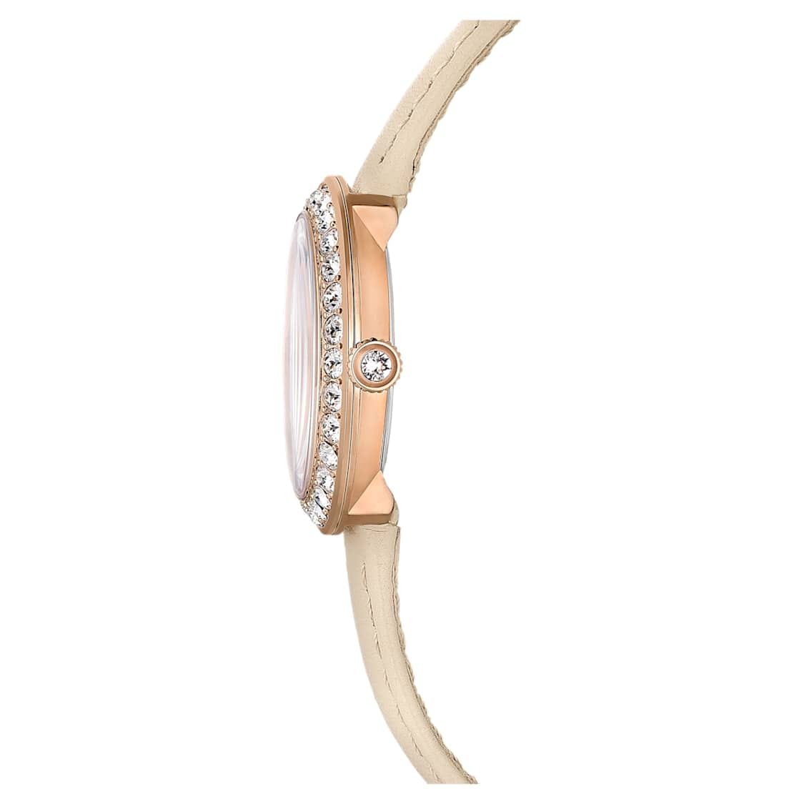 Swarovski Certa Watch Swiss Made, Leather strap, Beige, Rose Gold-Tone Finish -Swarovski