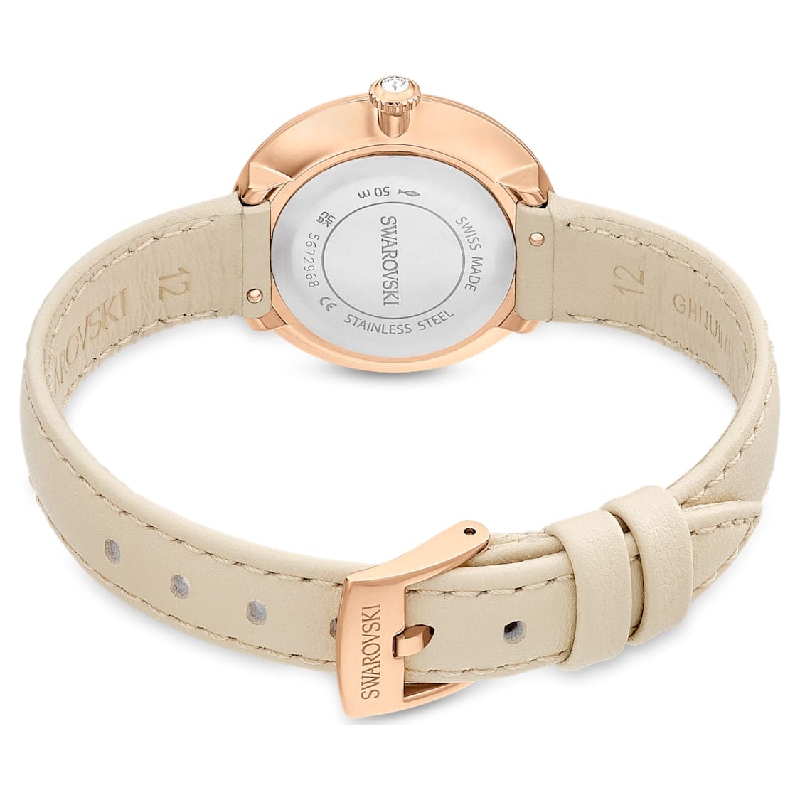 Swarovski Certa Watch Swiss Made, Leather strap, Beige, Rose Gold-Tone Finish -Swarovski