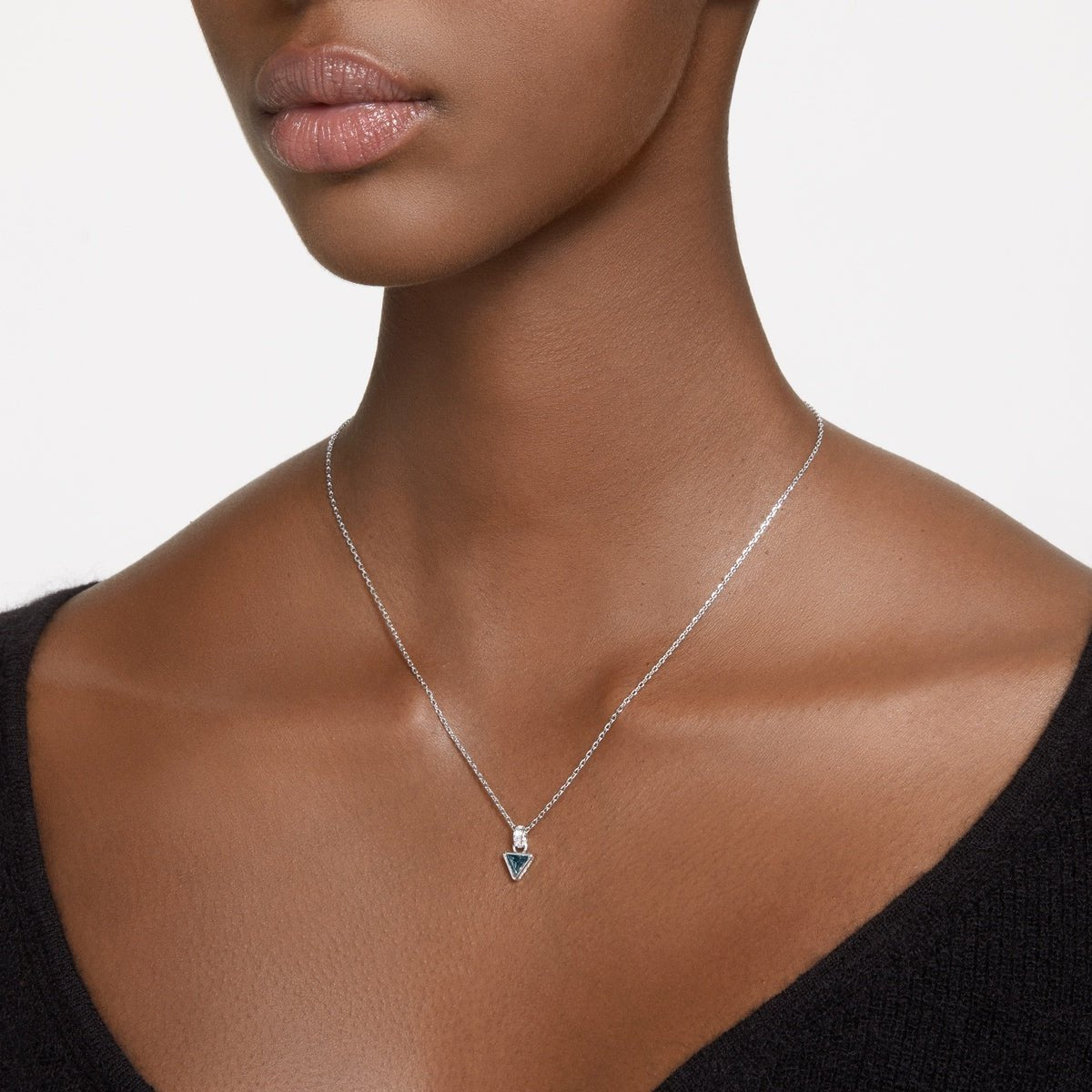 Swarovski Chroma pendant Triangle cut, Gray, Rhodium plated -Swarovski