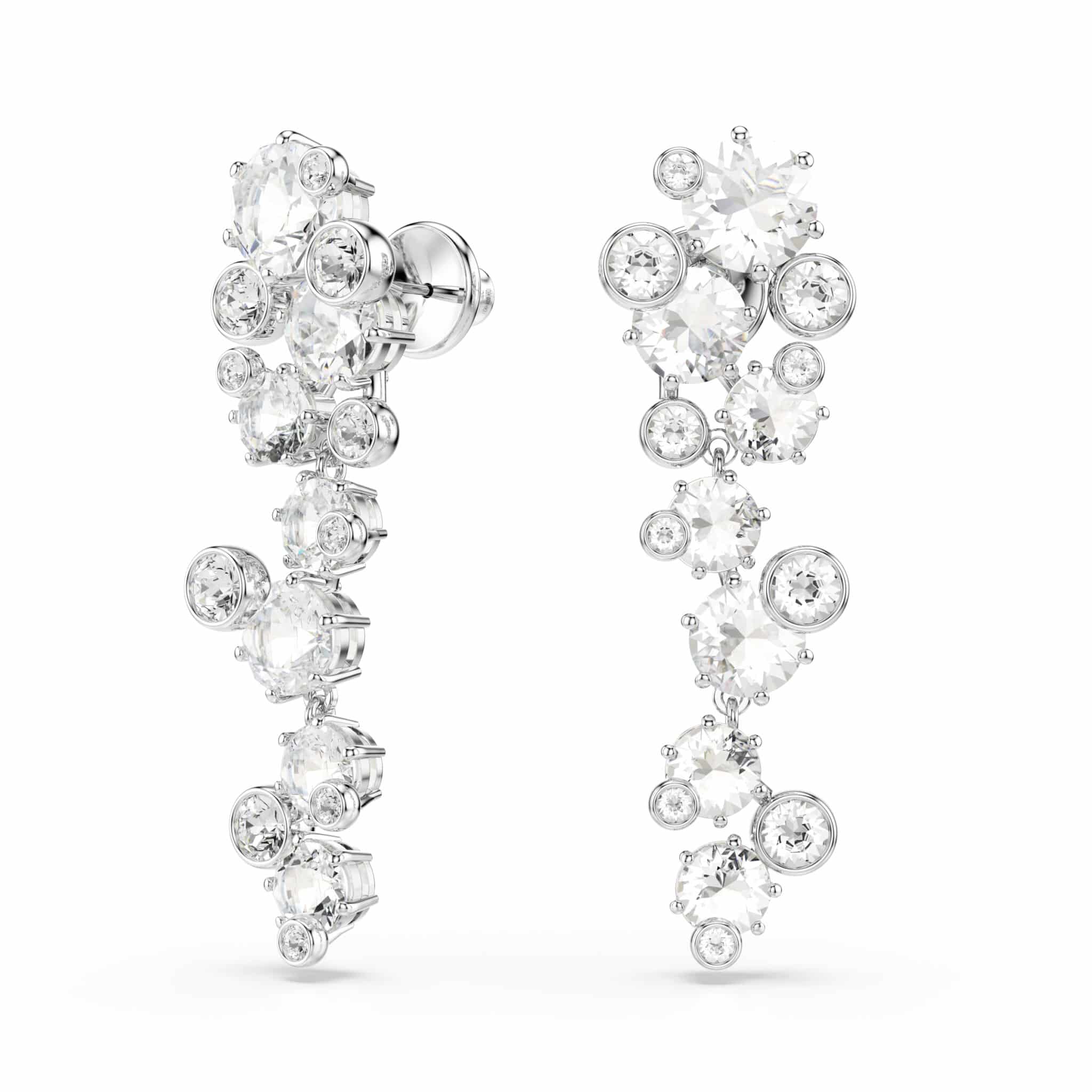 Swarovski Constella Drop Earrings, Mixed Cuts, White, Rhodium Plated -Swarovski