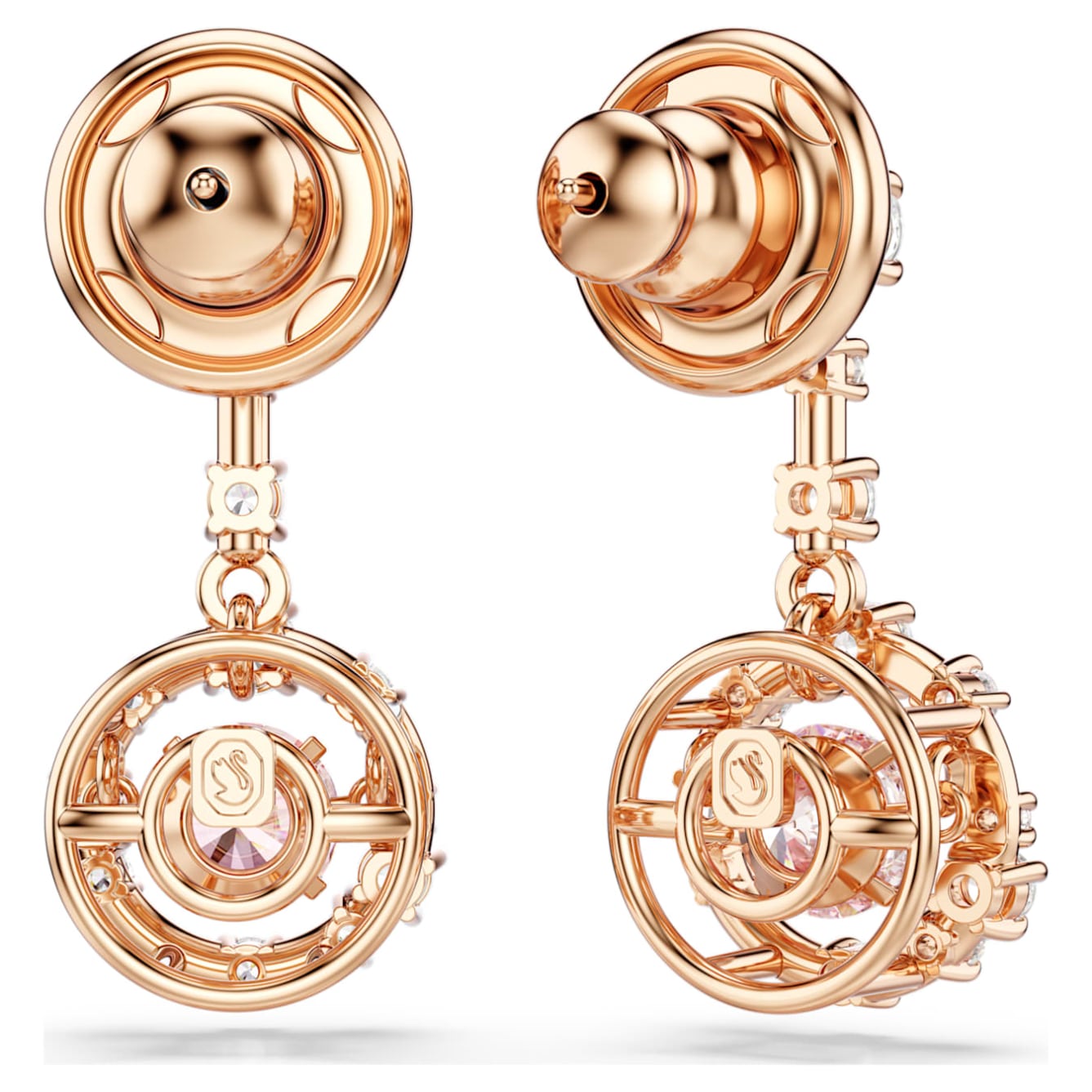 Swarovski Constella Drop Earrings, Round cut, Dancing stone, Pink, Rose gold-tone plated -Swarovski