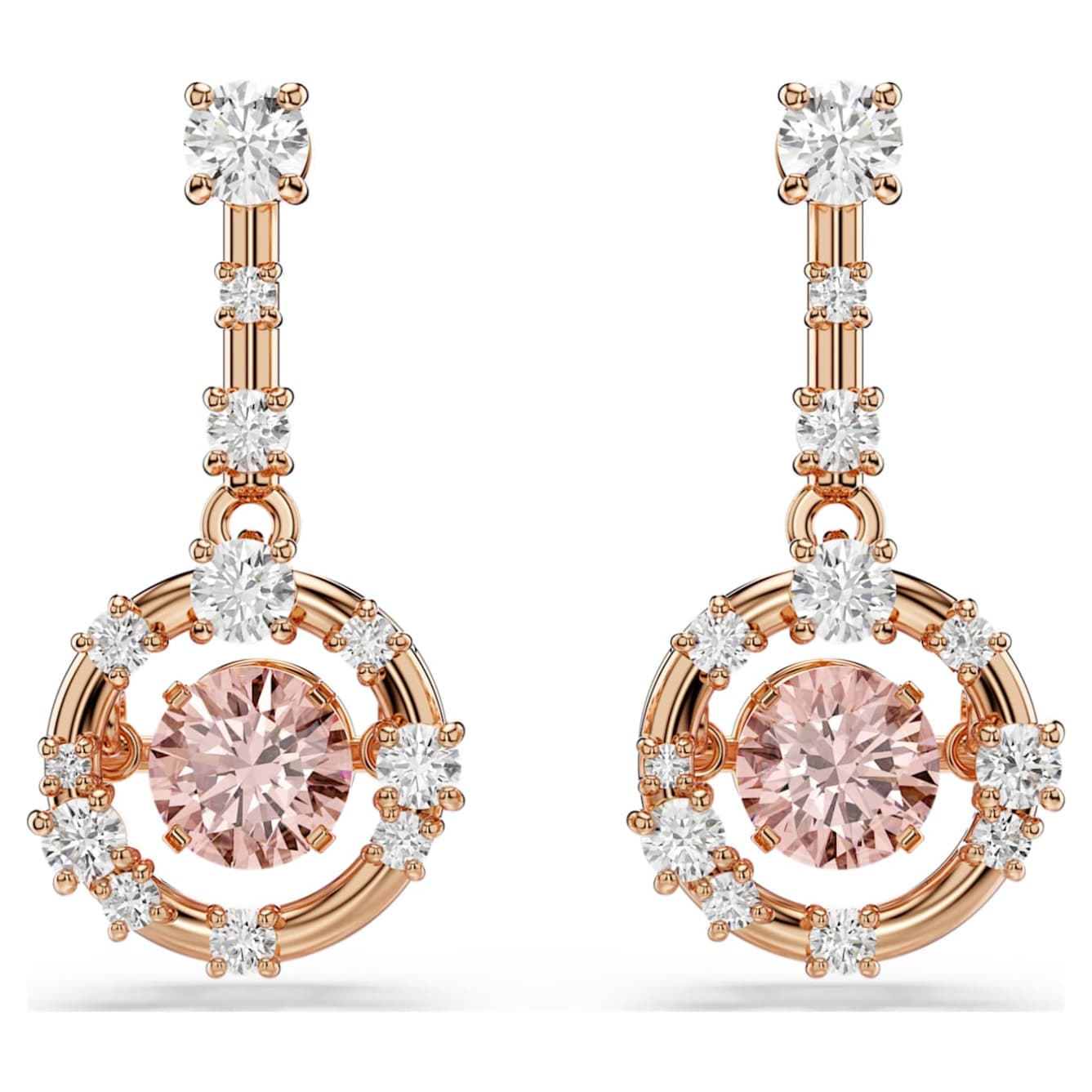 Swarovski Constella Drop Earrings, Round cut, Dancing stone, Pink, Rose gold-tone plated -Swarovski
