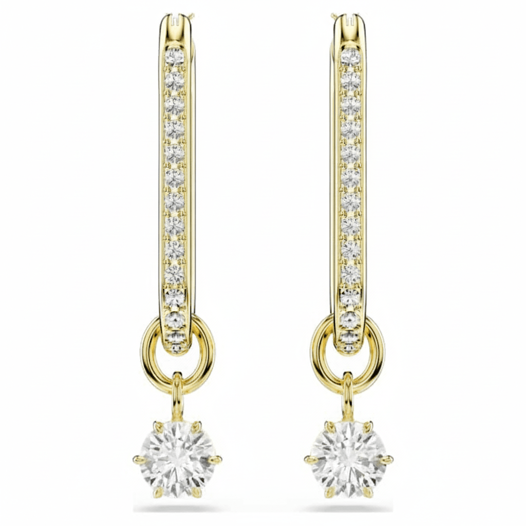 Swarovski Constella drop earrings Round cut, White, Gold-tone plated -Swarovski