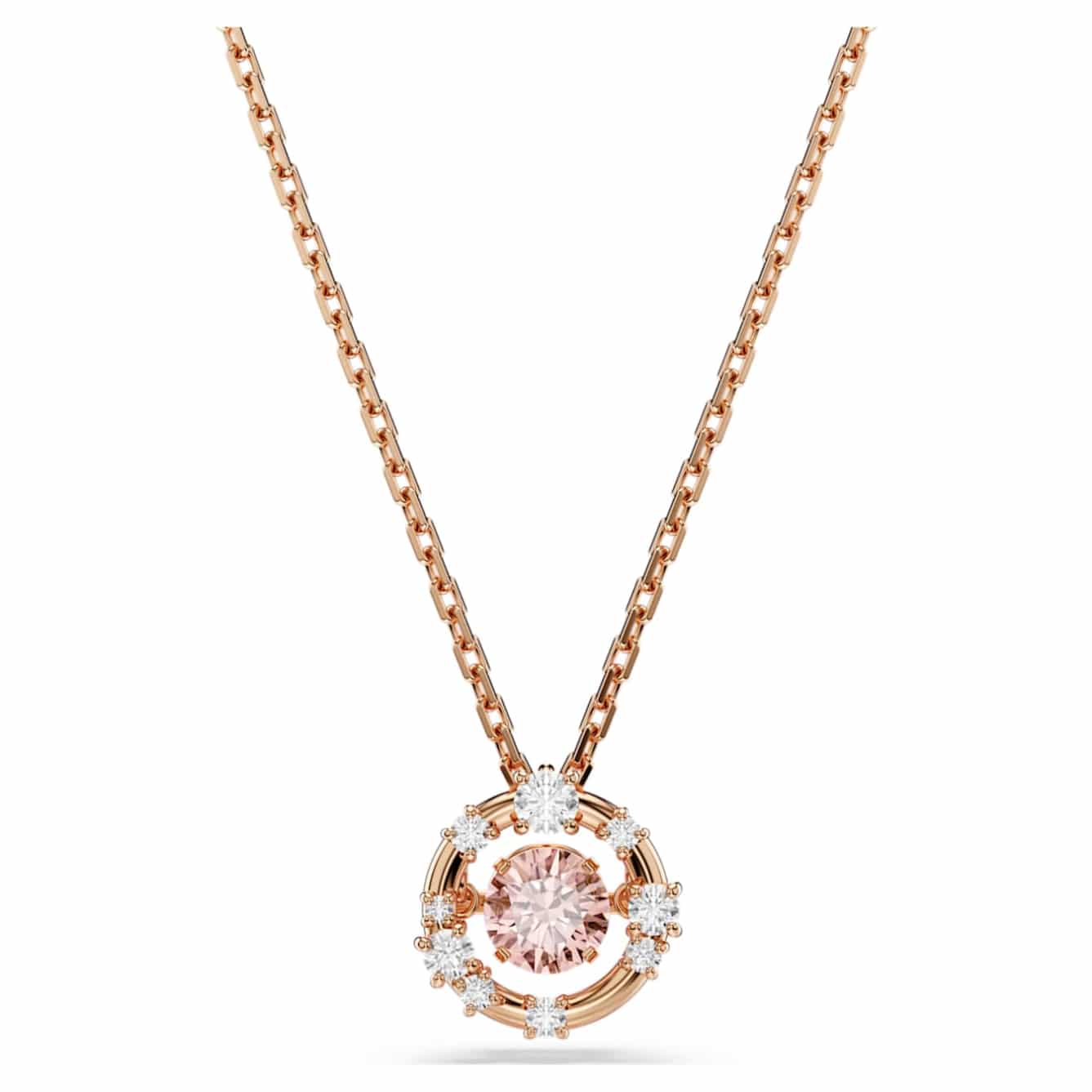 Swarovski Constella Pendant, Round cut, Dancing stone, Pink, Rose gold-tone plated -Swarovski