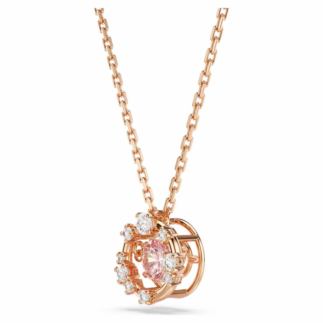 Swarovski Constella Pendant, Round cut, Dancing stone, Pink, Rose gold-tone plated -Swarovski