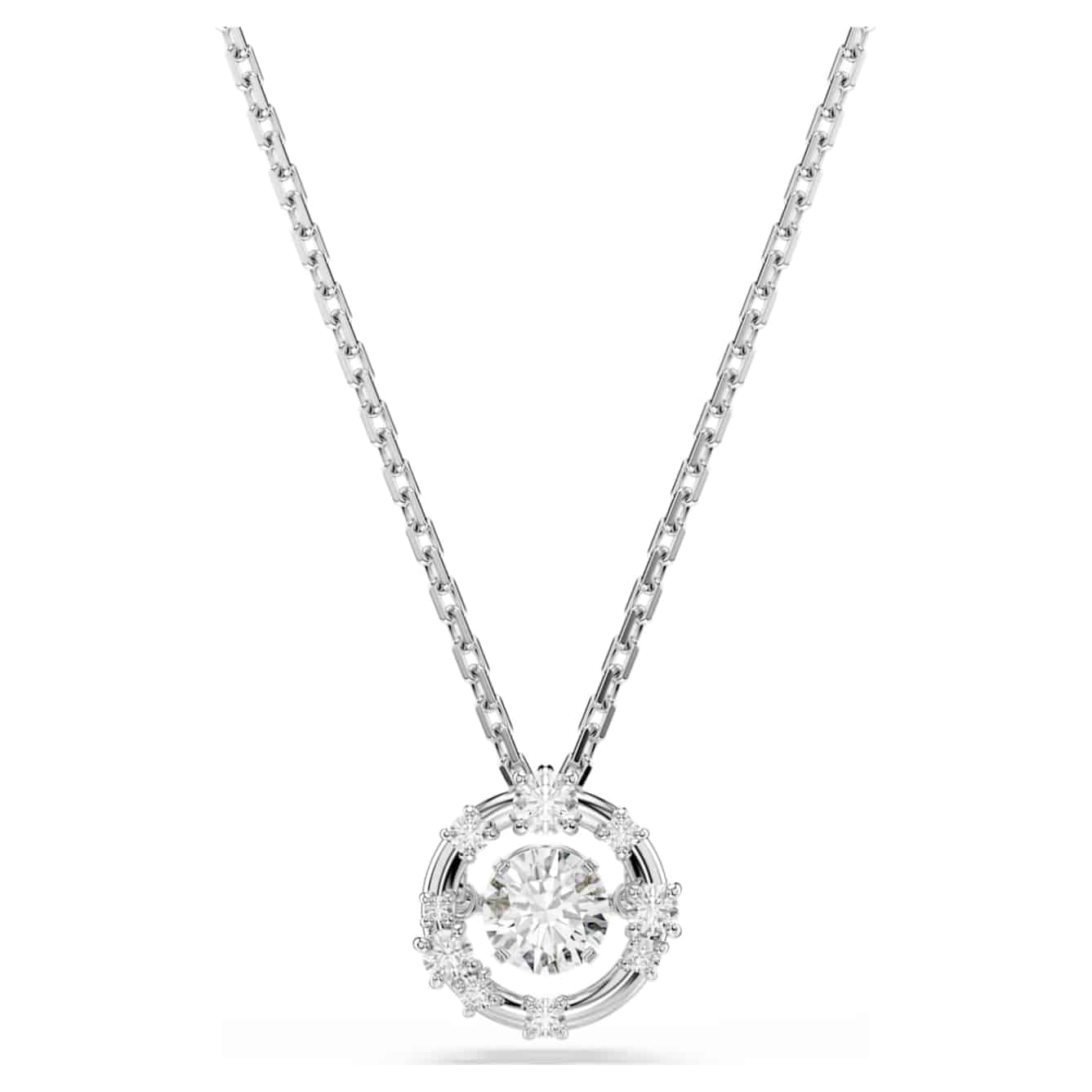 Swarovski Constella Pendant, Round cut, Dancing stone, White, Rhodium plated -Swarovski
