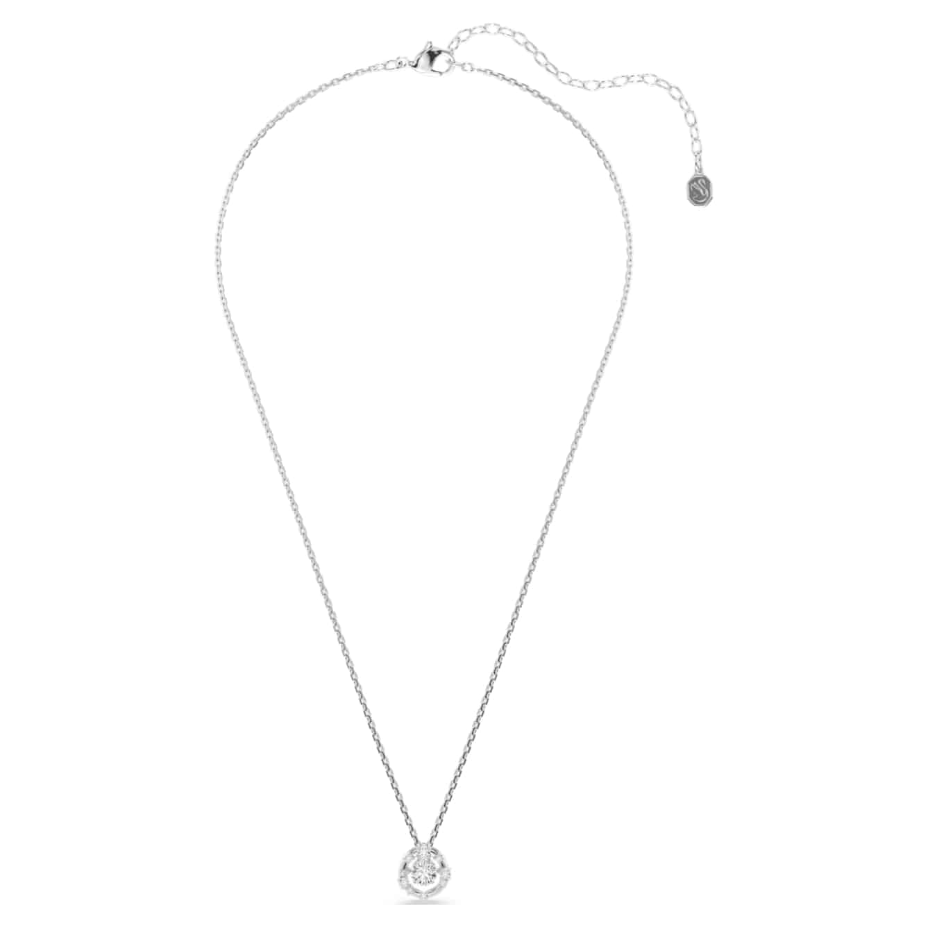 Swarovski Constella Pendant, Round cut, Dancing stone, White, Rhodium plated -Swarovski