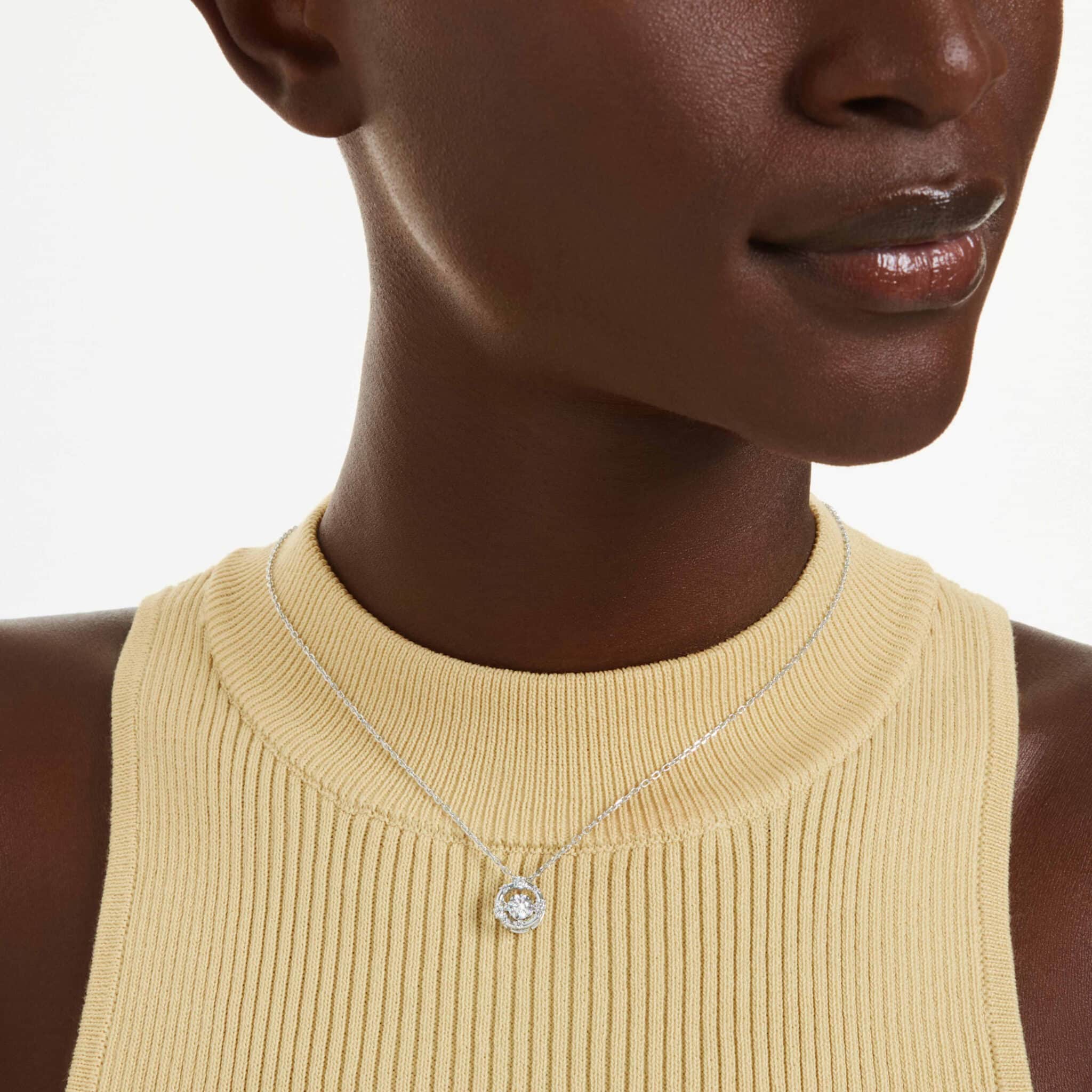 Swarovski Constella Pendant, Round cut, Dancing stone, White, Rhodium plated -Swarovski