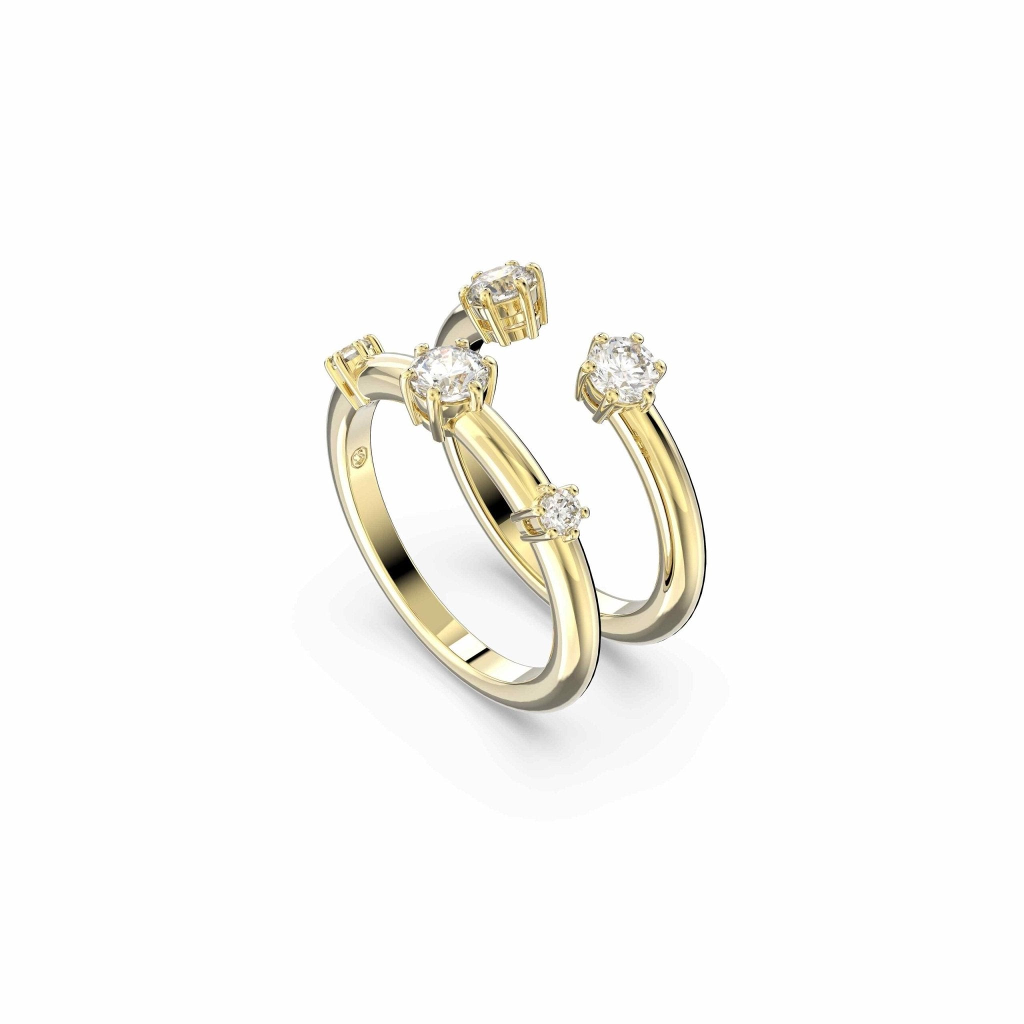 Swarovski Constella Ring Set (2), Round Cut, White, Gold-tone Plated -Swarovski