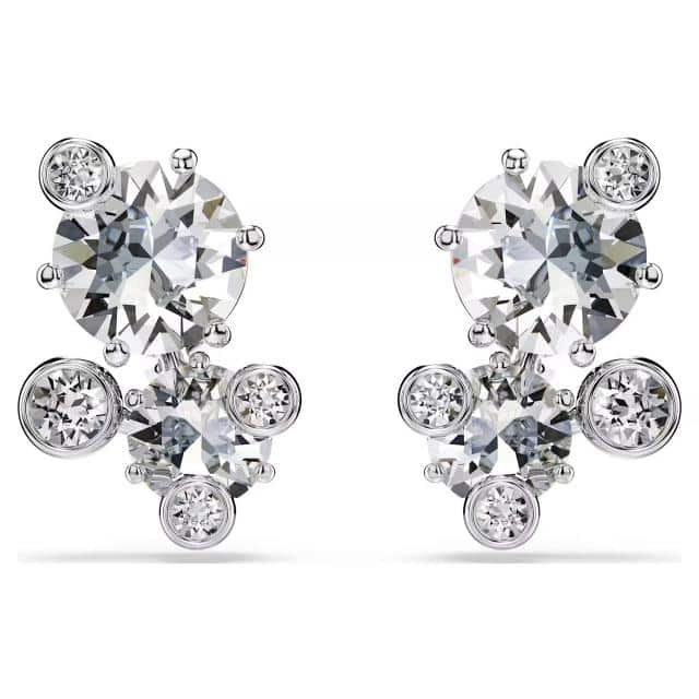 Swarovski Constella Stud Earrings Round cut, White, Rhodium plated -Swarovski