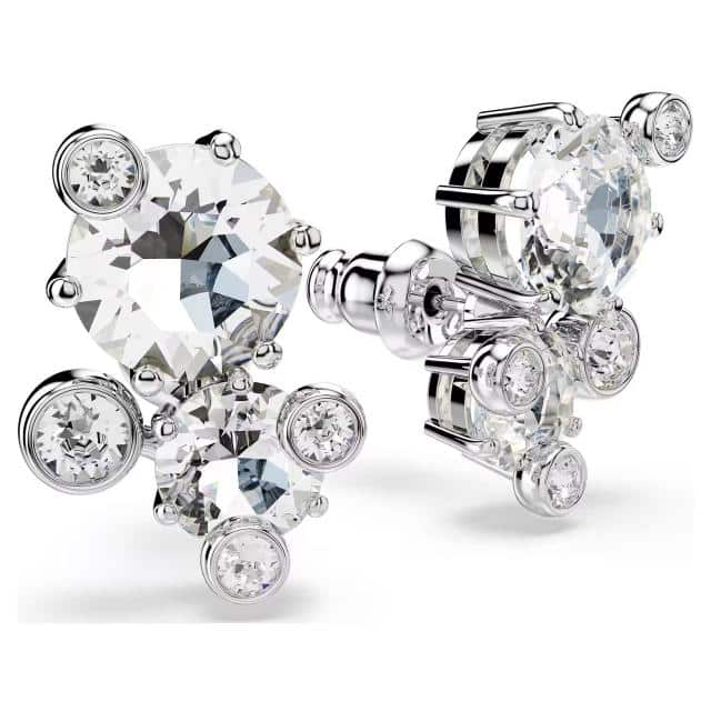Swarovski Constella Stud Earrings Round cut, White, Rhodium plated -Swarovski