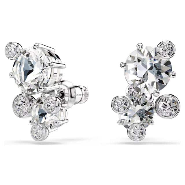 Swarovski Constella Stud Earrings Round cut, White, Rhodium plated -Swarovski