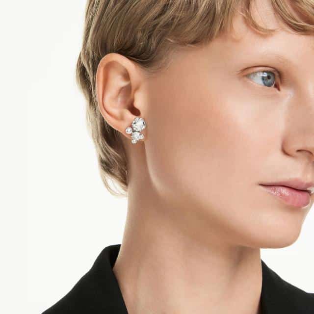 Swarovski Constella Stud Earrings Round cut, White, Rhodium plated -Swarovski