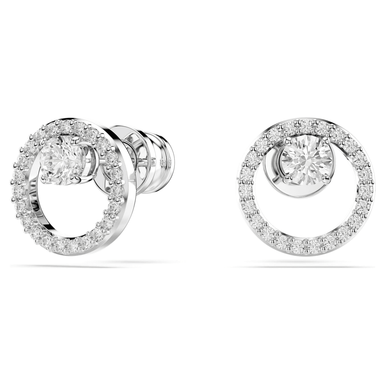 Swarovski Constella Stud Earrings, Round Cut, White, Rhodium Plated -Swarovski