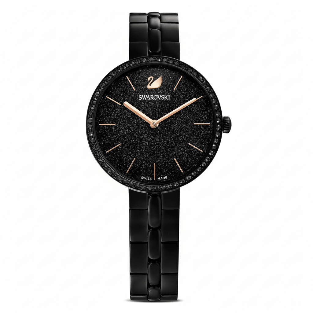 Swarovski Cosmopolitan watch Swiss Made, Metal bracelet, Black, Black finish -Swarovski