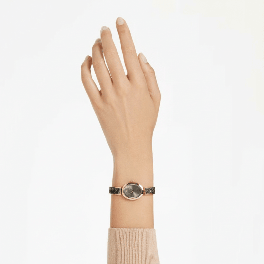 Swarovski Crystal Rock oval watch Swiss Made, Crystal bracelet, Gray, Rose gold-tone finish -Swarovski