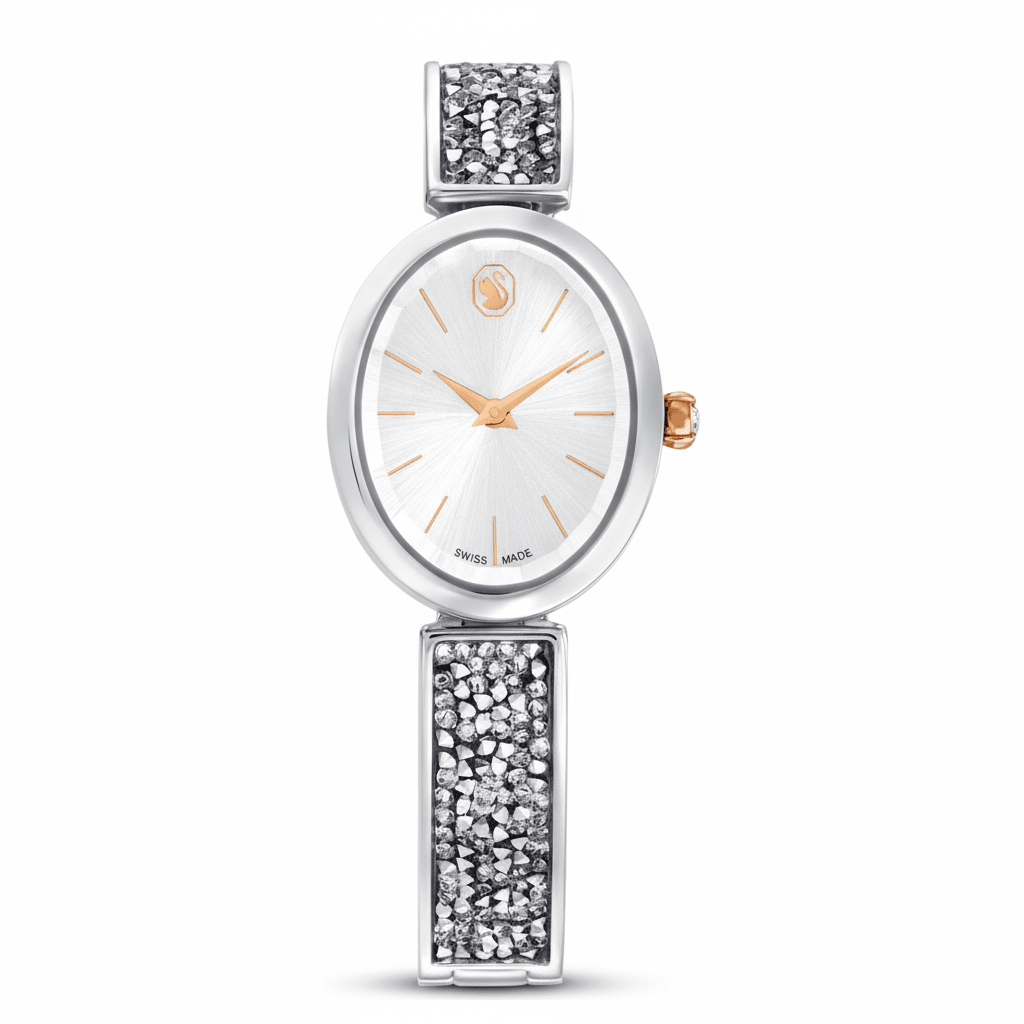 Swarovski Crystal Rock oval Watch Swiss Made, Crystal Bracelet, White , Stainless steel -Swarovski