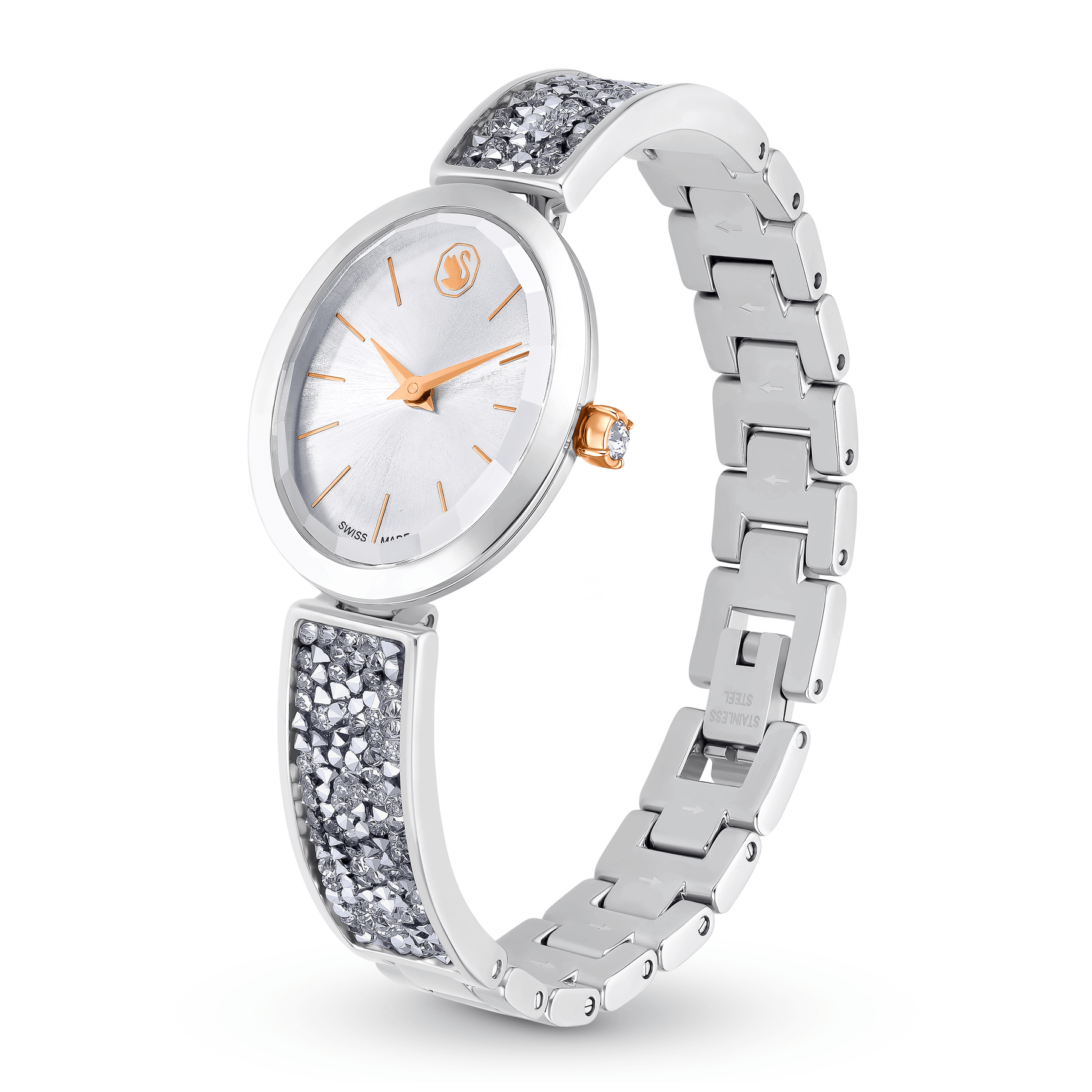 Swarovski Crystal Rock oval Watch Swiss Made, Crystal Bracelet, White , Stainless steel -Swarovski