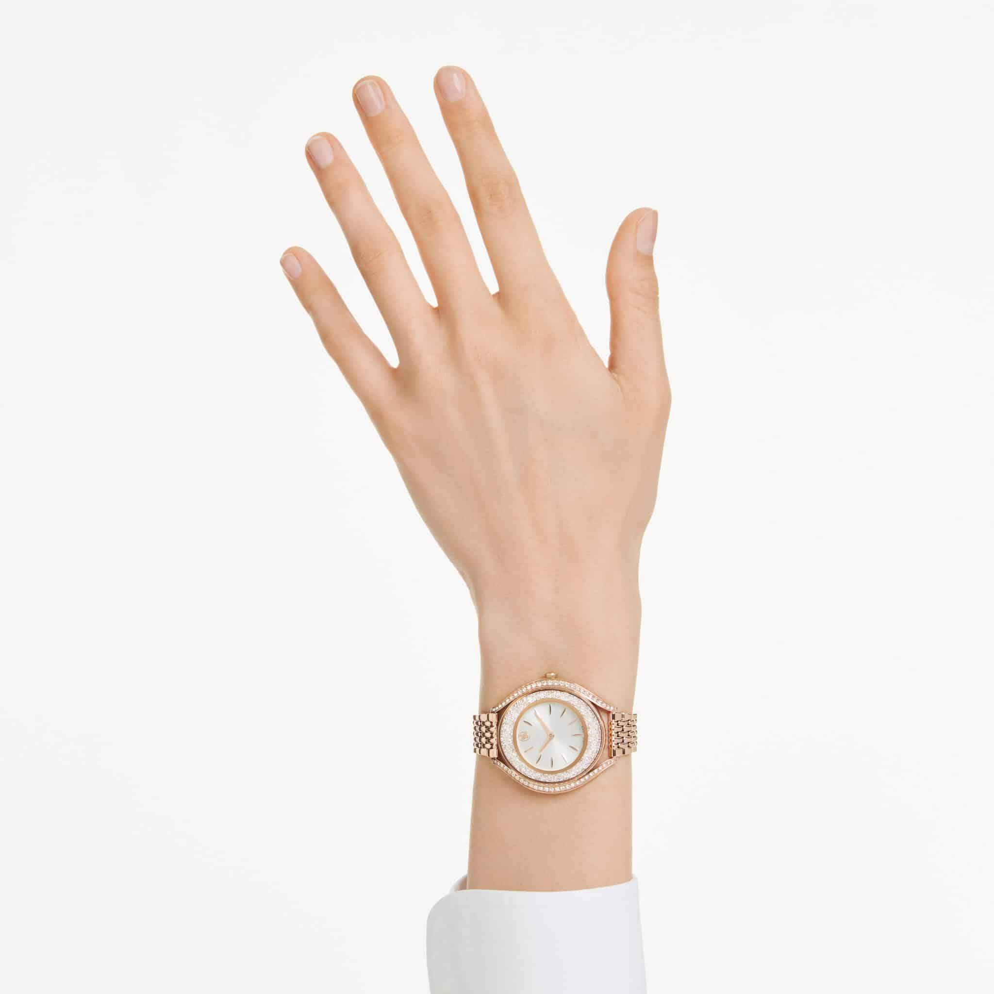 Swarovski Crystalline Aura Watch, Swiss Made, Metal Bracelet, Rose gold tone, Rose gold-tone finish -Swarovski