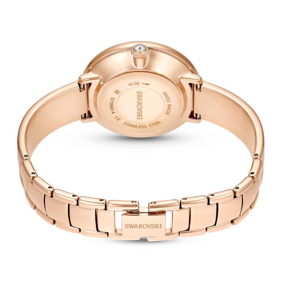Swarovski Crystalline Bangle Watch, Swiss Made, Metal Bracelet, Beige, Rose gold-tone Finish -Swarovski
