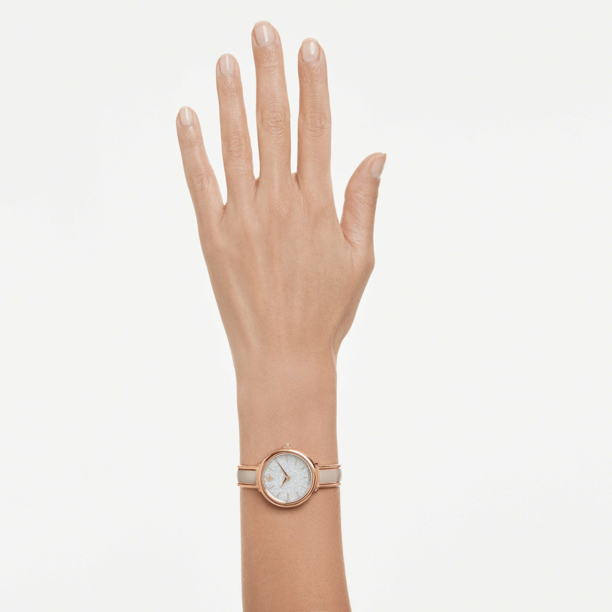 Swarovski Crystalline Bangle Watch, Swiss Made, Metal Bracelet, Beige, Rose gold-tone Finish -Swarovski