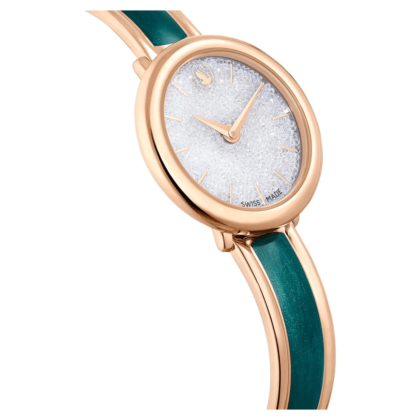 Swarovski Crystalline Bangle Watch, Swiss Made, Metal bracelet, Green, Rose gold-tone Finish -Swarovski