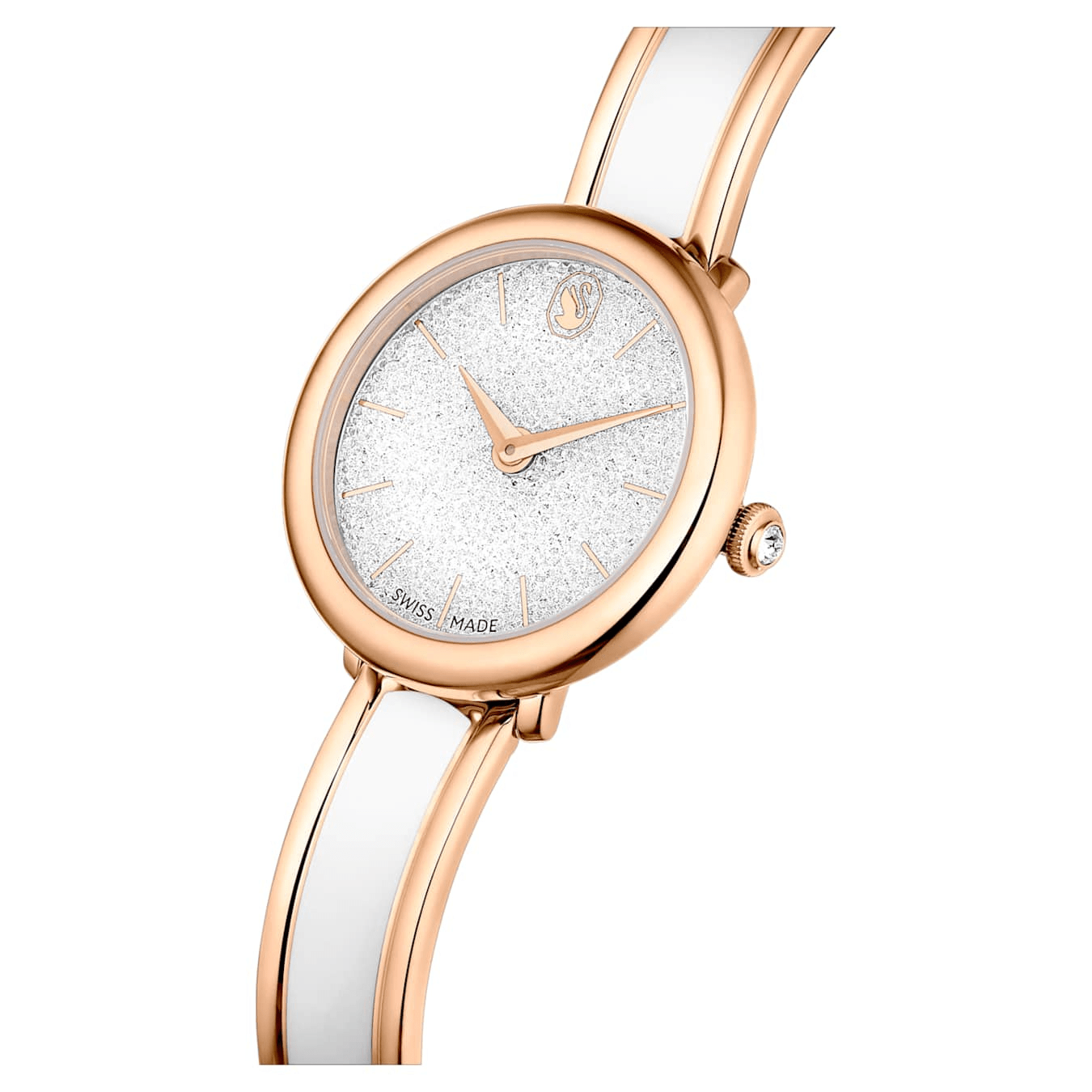 Swarovski Crystalline Bangle Watch, Swiss Made, Metal bracelet, White, Rose gold-tone Finish -Swarovski