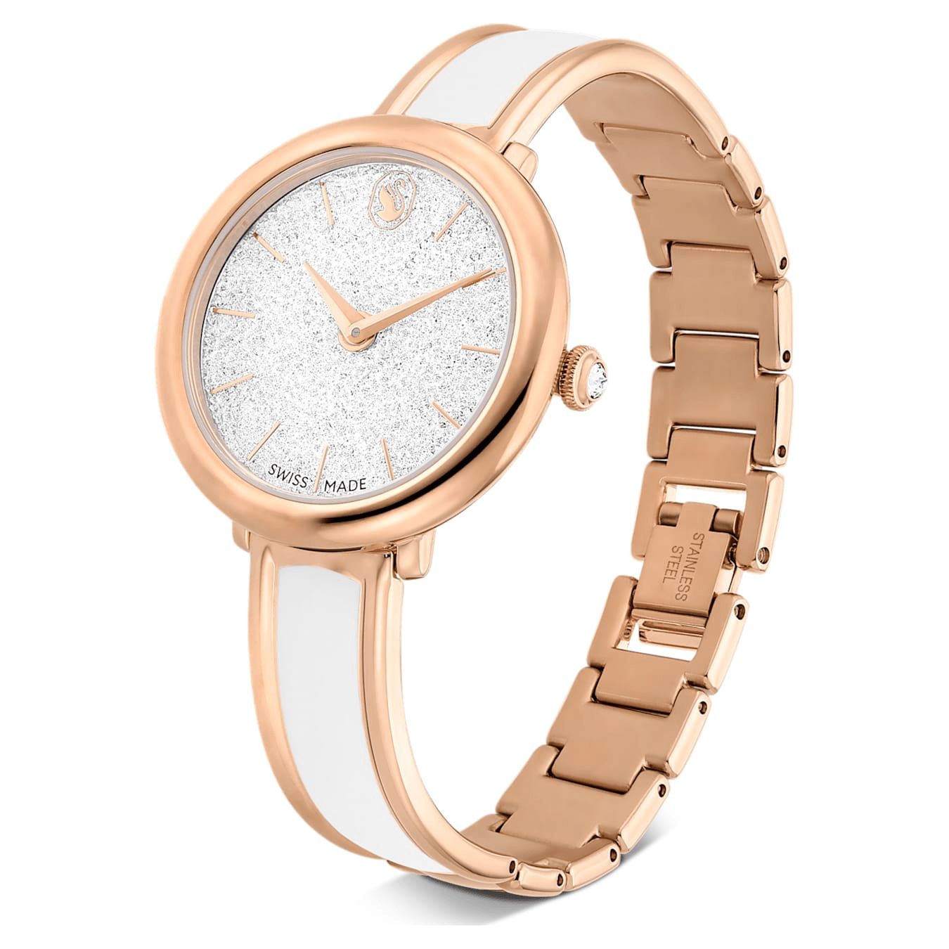 Swarovski Crystalline Bangle Watch, Swiss Made, Metal bracelet, White, Rose gold-tone Finish -Swarovski