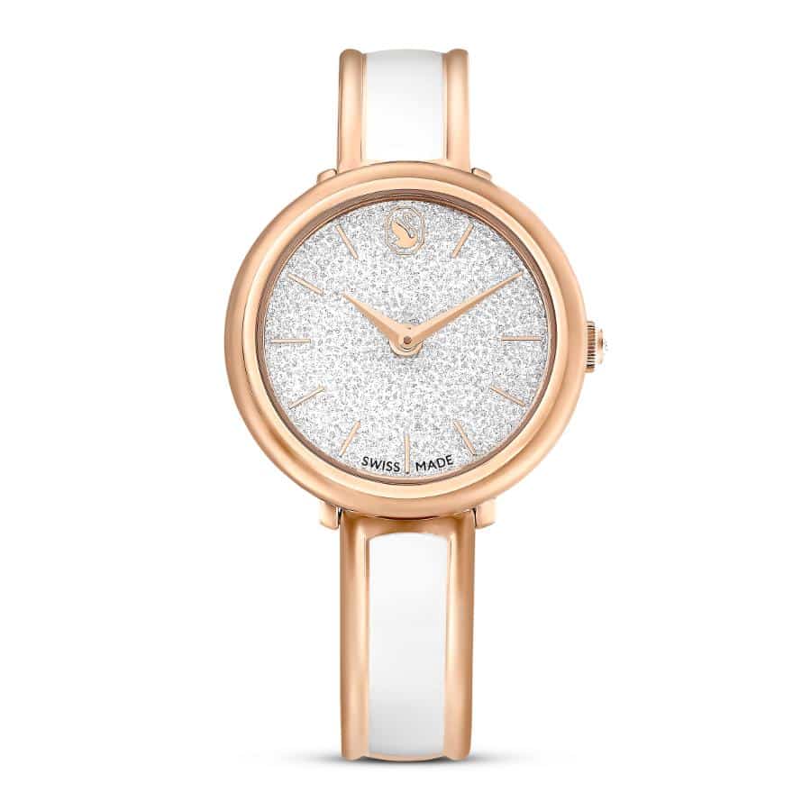 Swarovski Crystalline Bangle Watch, Swiss Made, Metal bracelet, White, Rose gold-tone Finish -Swarovski