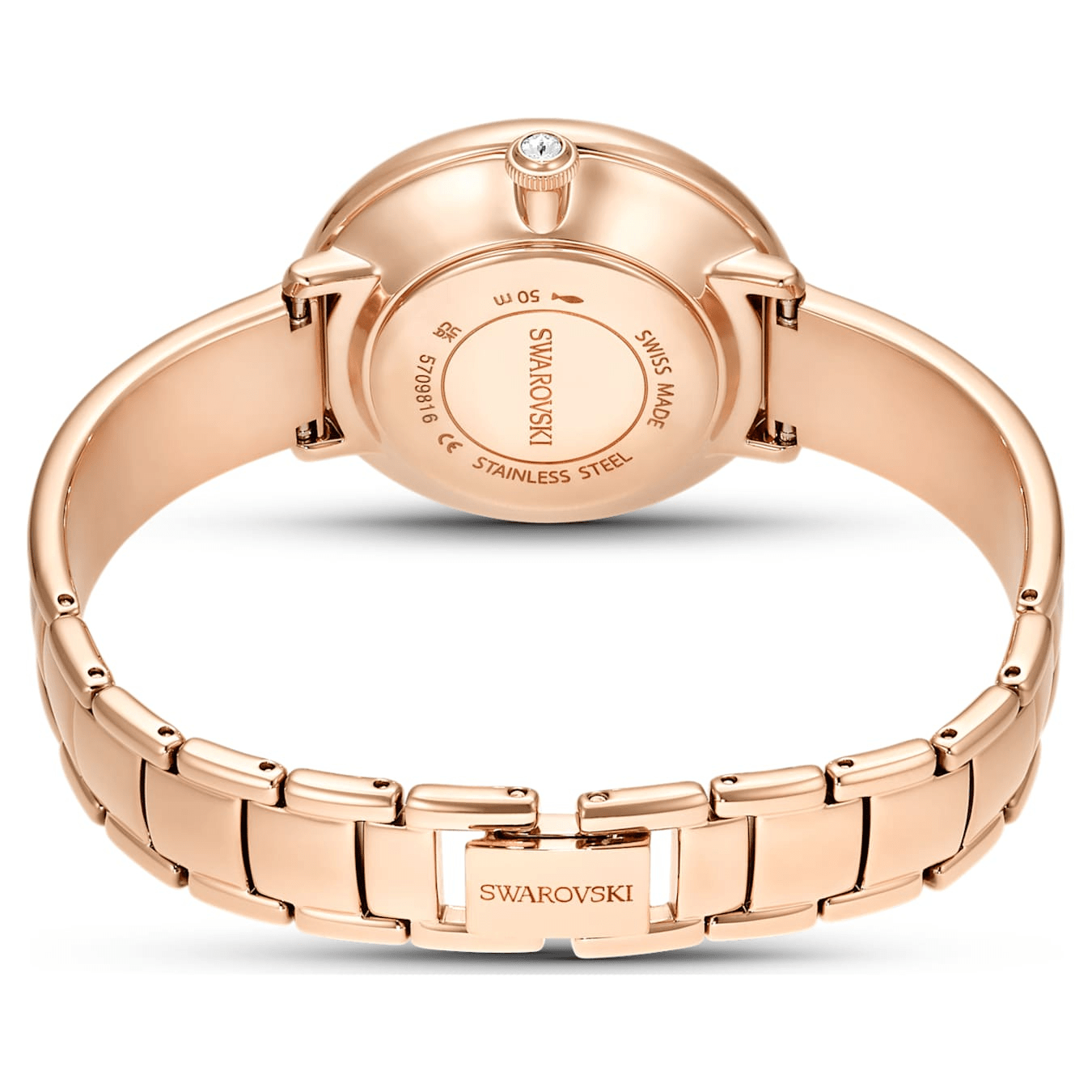 Swarovski Crystalline Bangle Watch, Swiss Made, Metal bracelet, White, Rose gold-tone Finish -Swarovski
