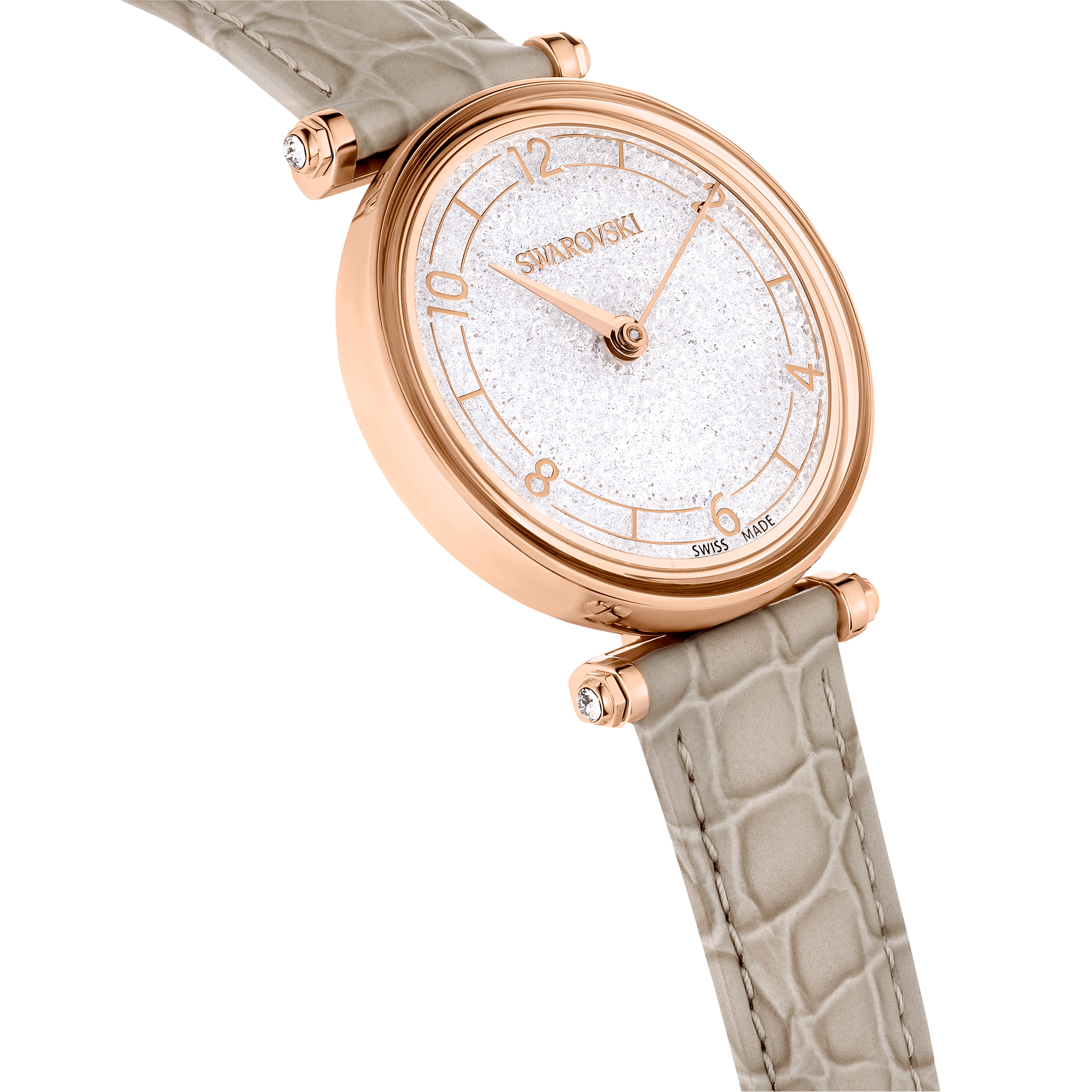 Swarovski Crystalline wonder watch Swiss Made, Leather strap, Beige, Rose gold-tone finish -Swarovski