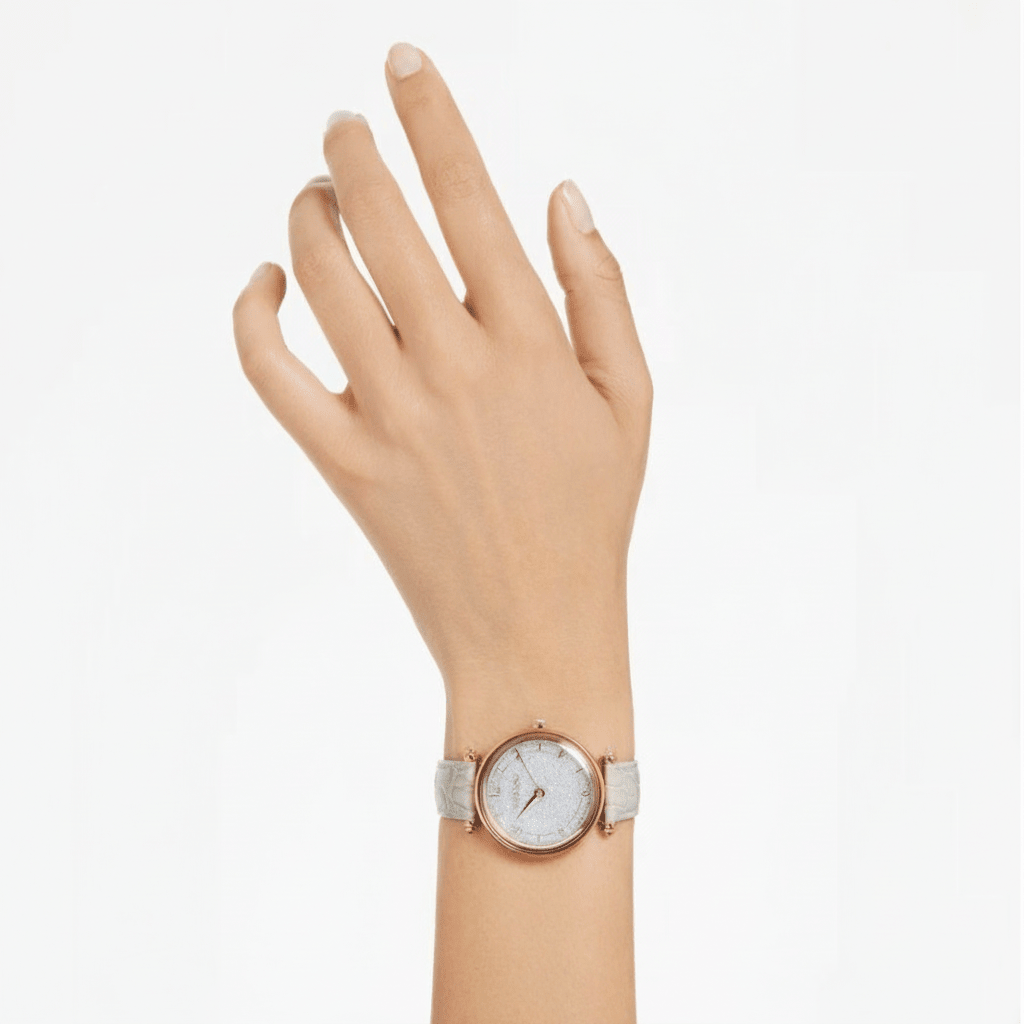 Swarovski Crystalline wonder watch Swiss Made, Leather strap, Beige, Rose gold-tone finish -Swarovski