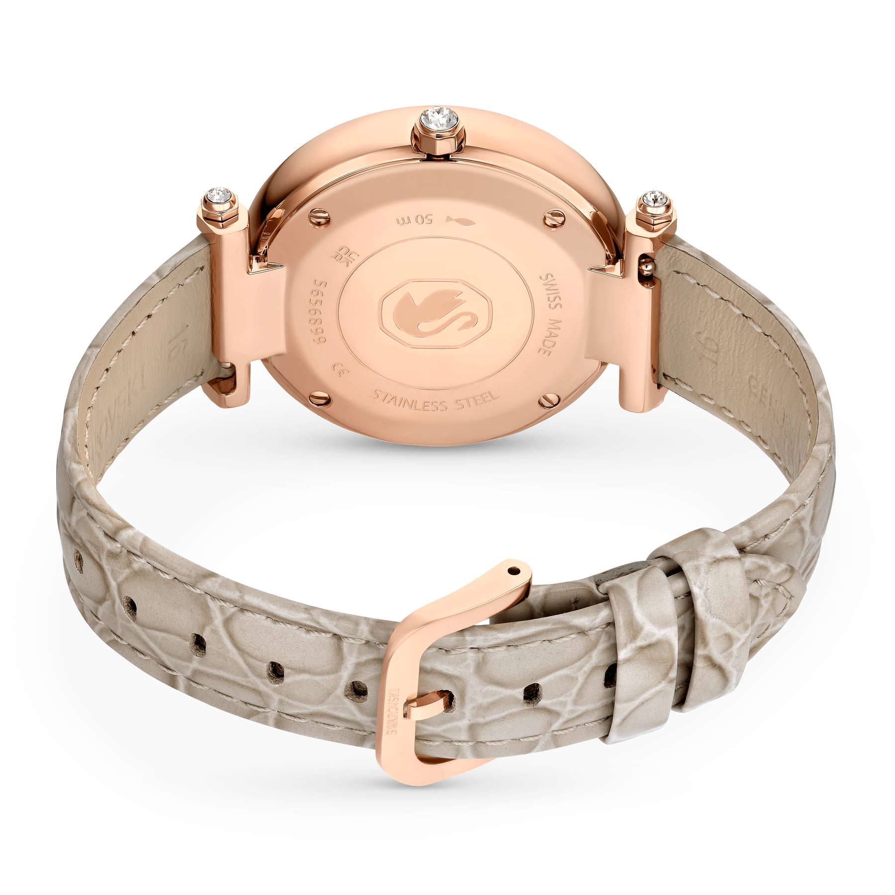Swarovski Crystalline wonder watch Swiss Made, Leather strap, Beige, Rose gold-tone finish -Swarovski