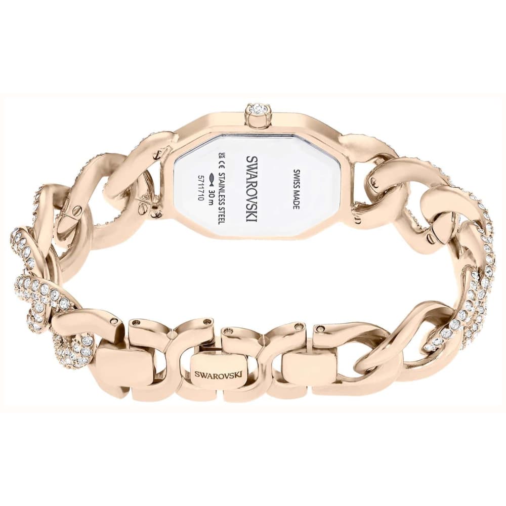 Swarovski Dextera Chain Watch Swiss Made, Crystal Bracelet, White, Finish in Golden Champagne Tone -Swarovski