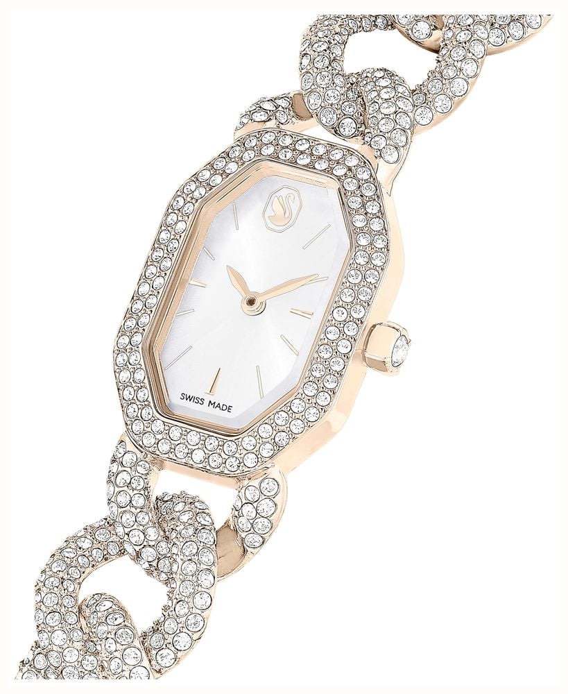 Swarovski Dextera Chain Watch Swiss Made, Crystal Bracelet, White, Finish in Golden Champagne Tone -Swarovski