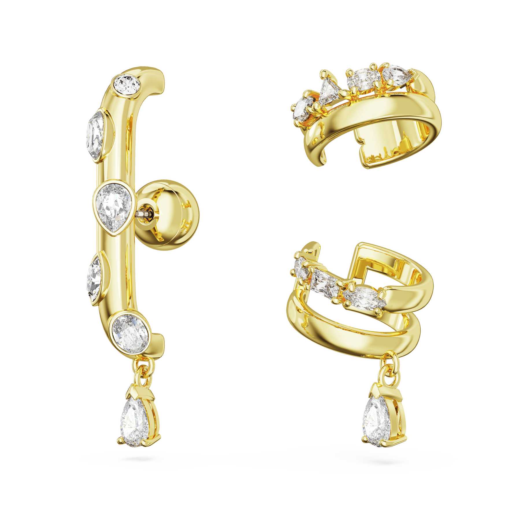 Swarovski Dextera Ear Cuff Set (3), Mixed Cuts, White, Gold-Tone Plated -Swarovski